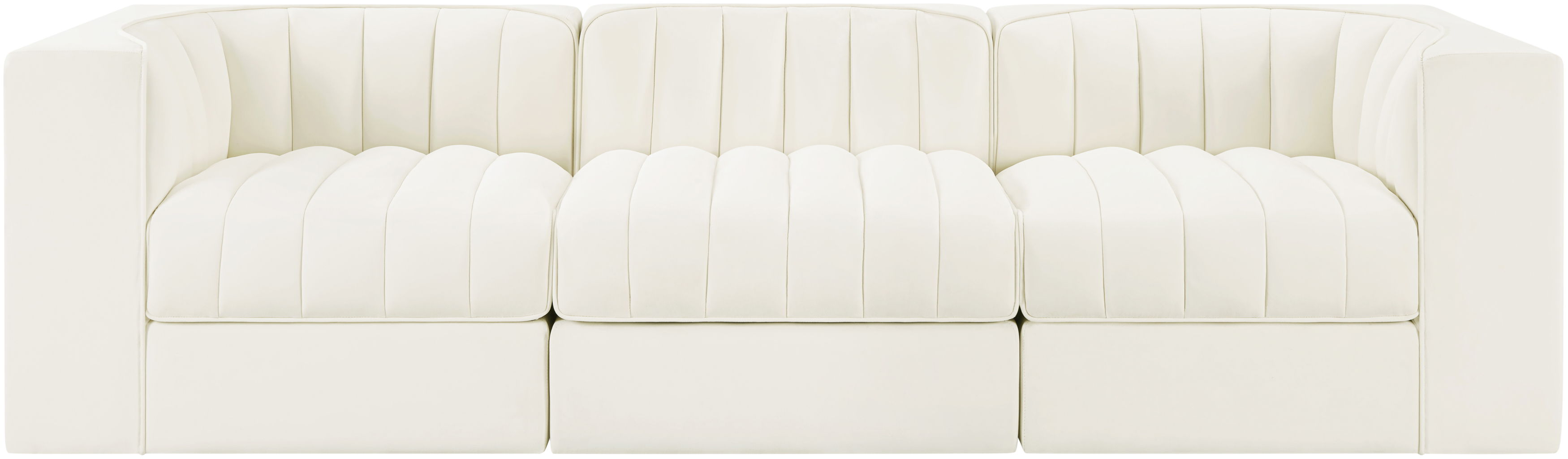 Rummi - Velvet Performance Fabric Upholstered 3 Piece Modular Sofa - Cream