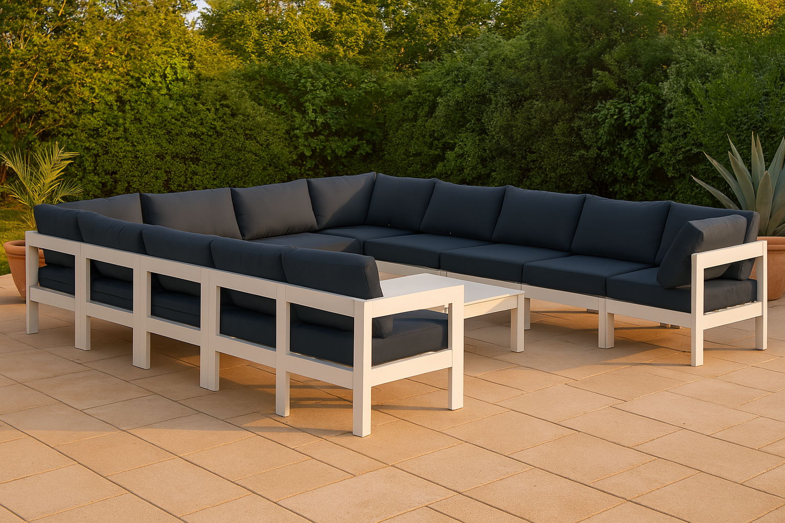 Nizuc - Outdoor Patio 12 Piece Modular Sectional With White Frame - Navy