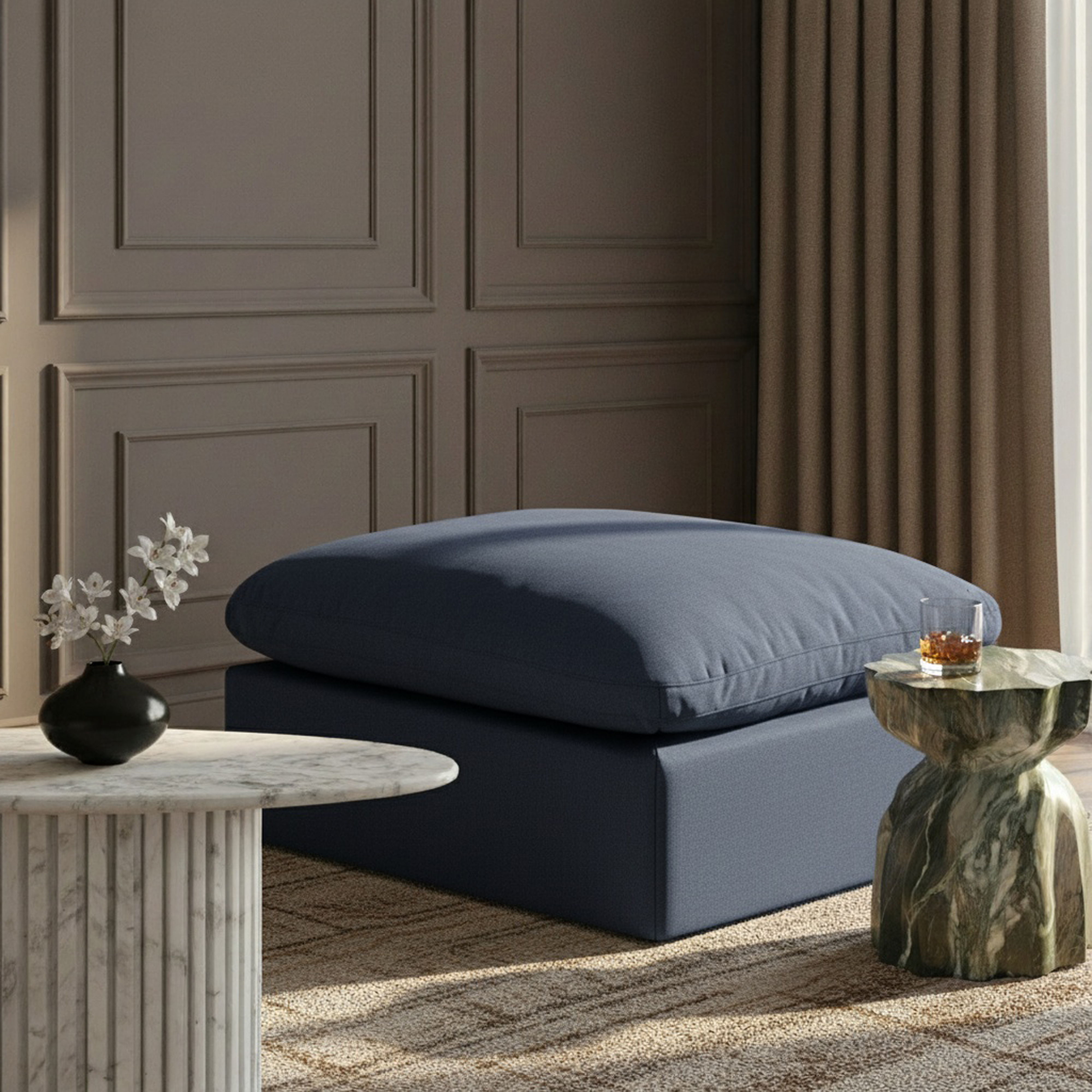 Indulge - Linen Ottoman - Navy