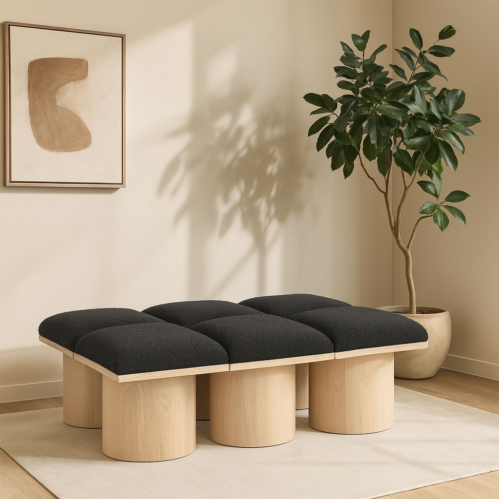 Pavilion - 46.5" 6 Piece Modular Bench With Natural Base - Black