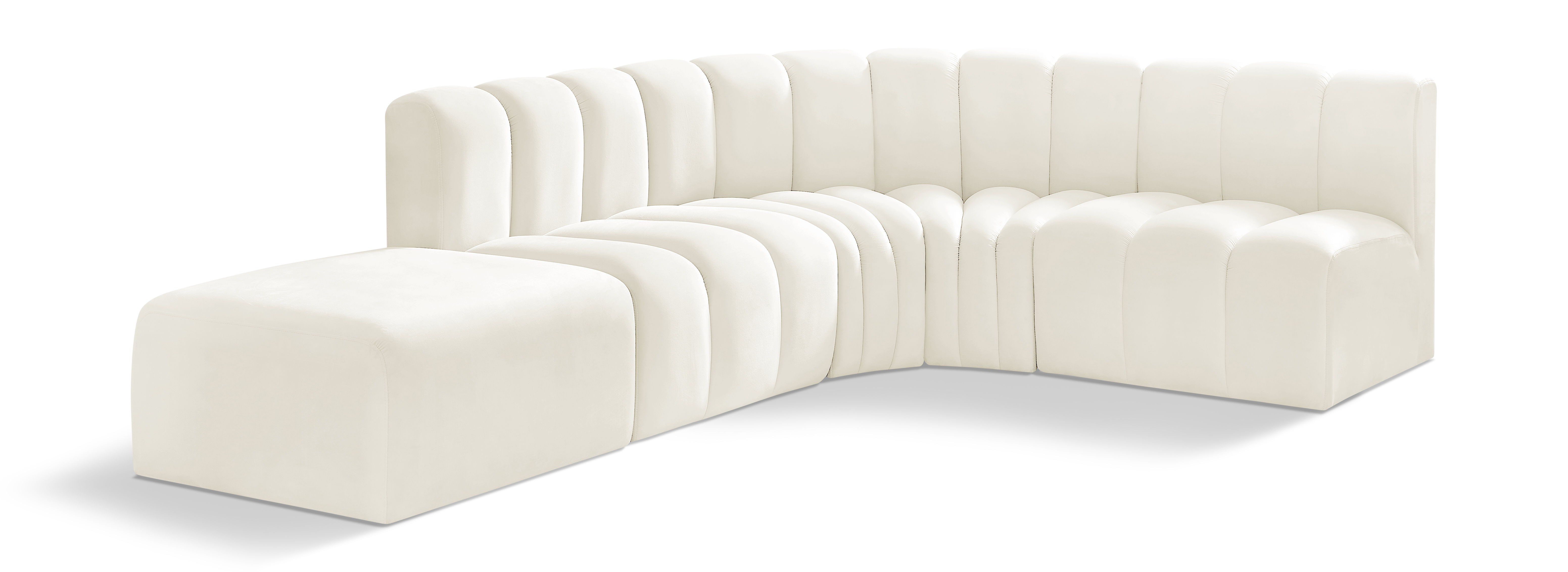 Arc - Velvet 5 Piece Corner Modular Sofa - Cream