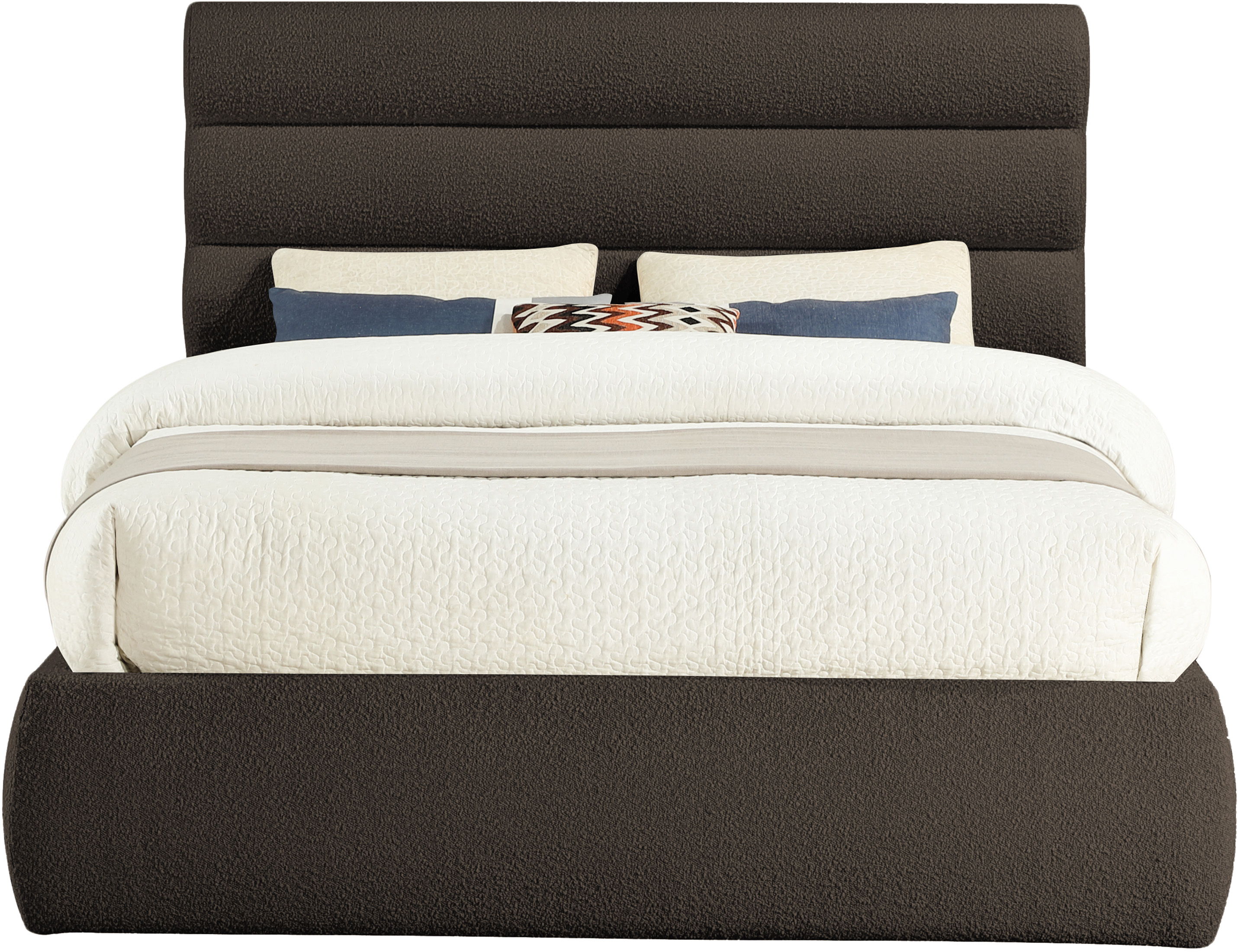 Adam - Boucle Fabric Queen Bed With 52" Headboard - Dark Brown