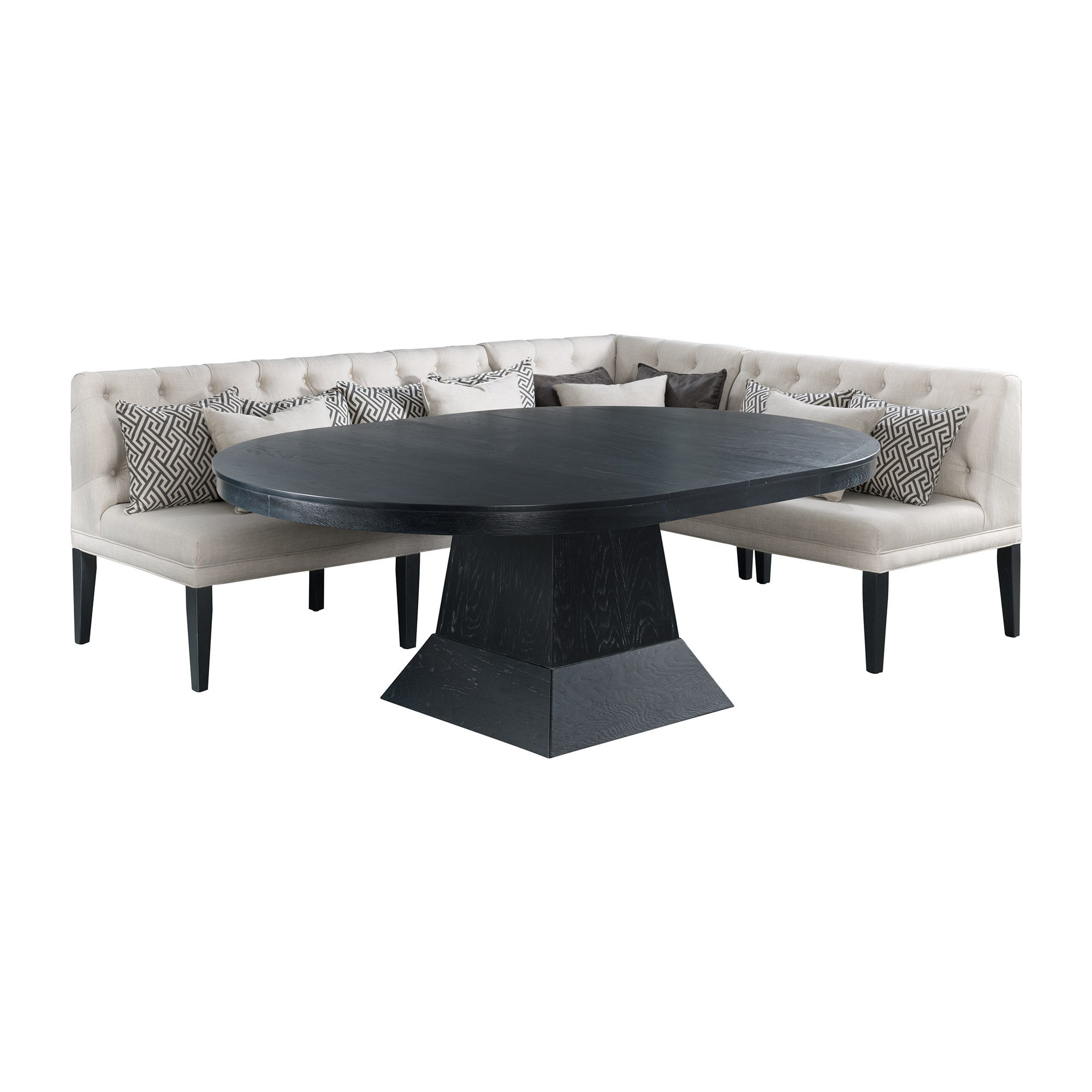 Maddox - 4 Piece Oval Dining Table Set (Table, Corner, Loveseat And Sofa) - Beige