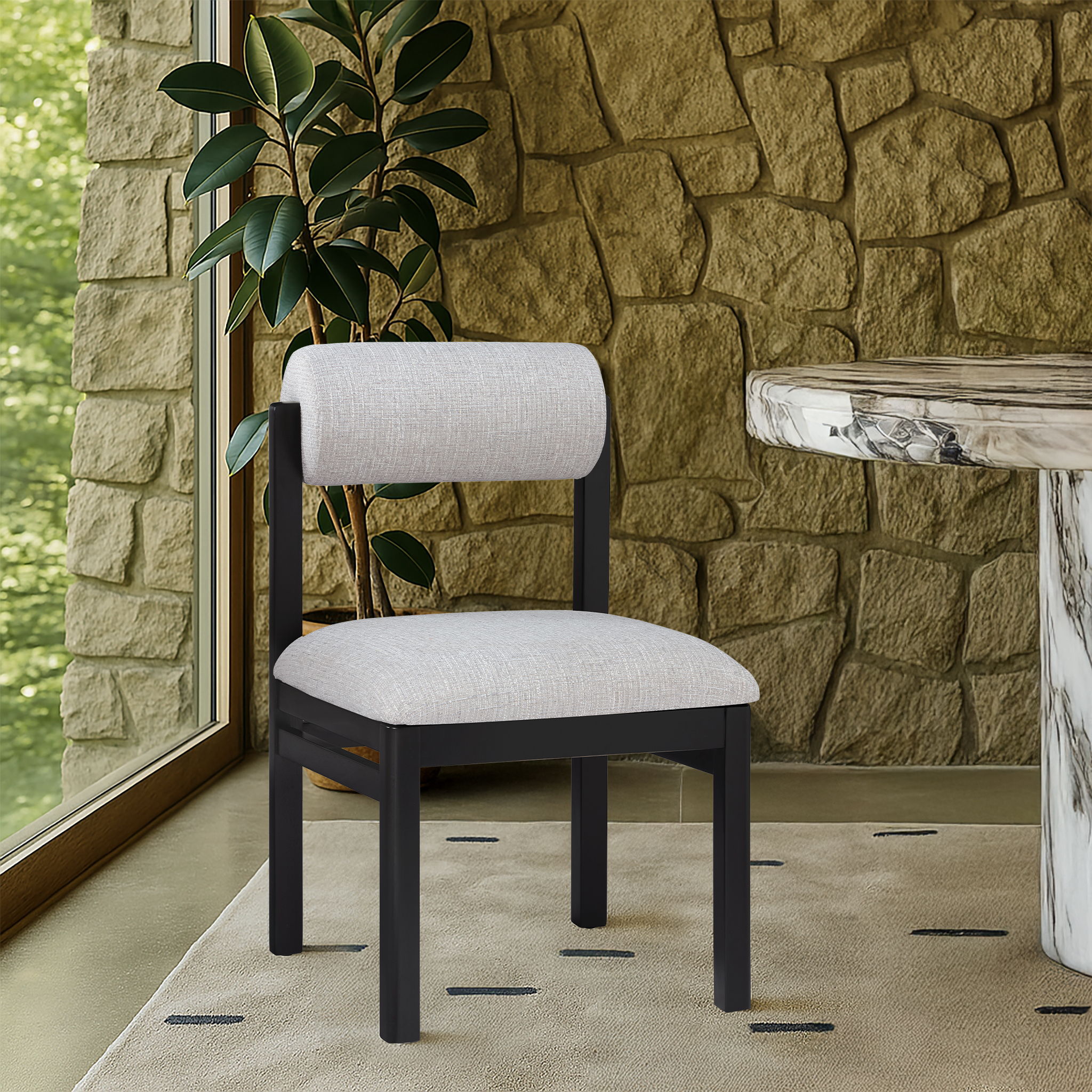 Roundhill - Linen Textured Fabric Upholstered Dining Chair (Set of 2) - Gray