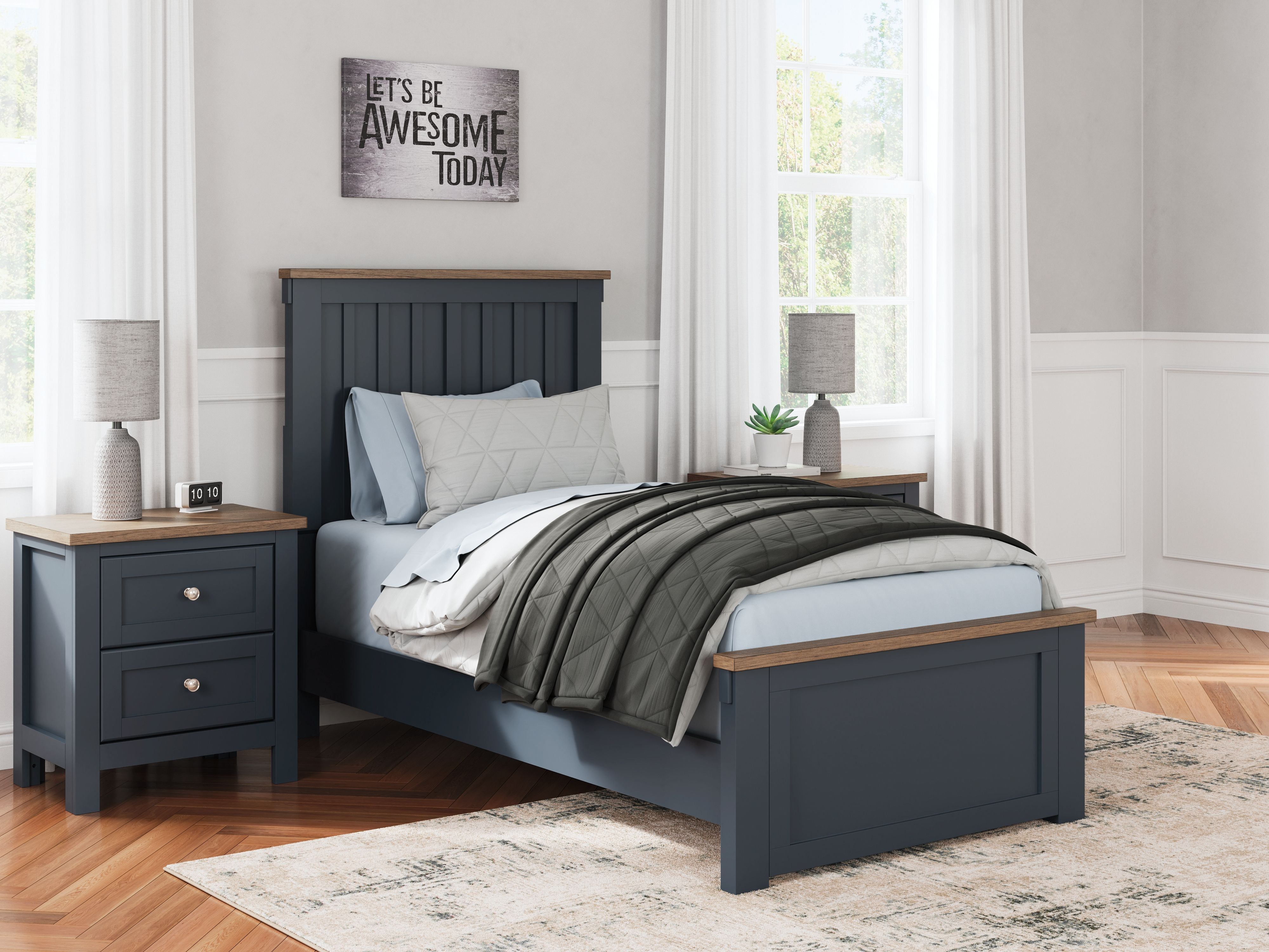 Landocken - Twin Panel Bed - Brown / Blue