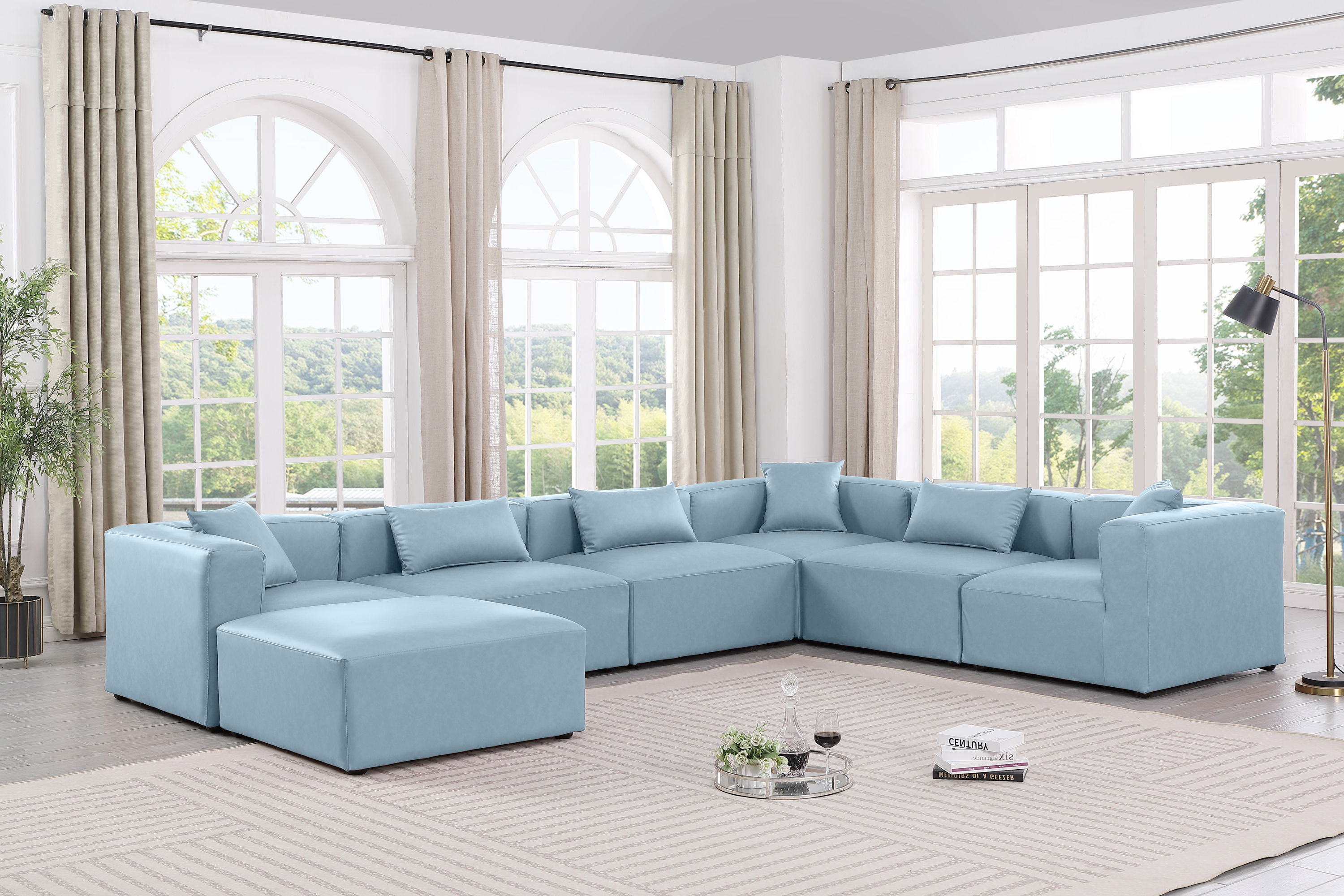 Cube - 7 Piece Modular Sectional - Light Blue