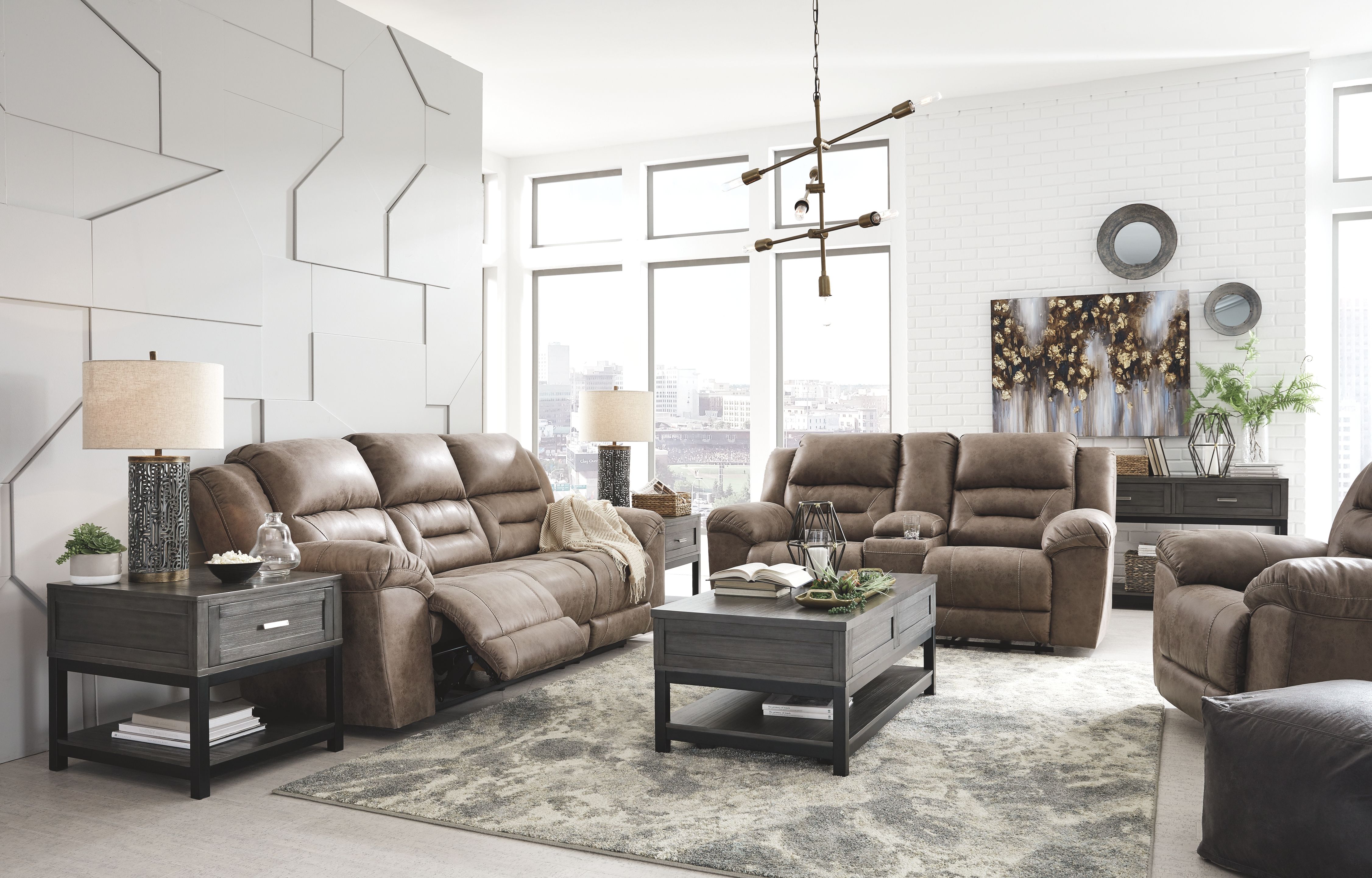 Ashley Stoneland - Fossil - 3 Pc. - Reclining Sofa, Loveseat, Rocker Recliner
