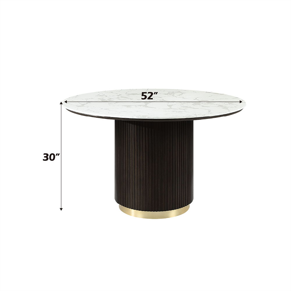 Clayten - Round Dining Table With Marble - White Natural Marble Top & Espresso, white, view 5