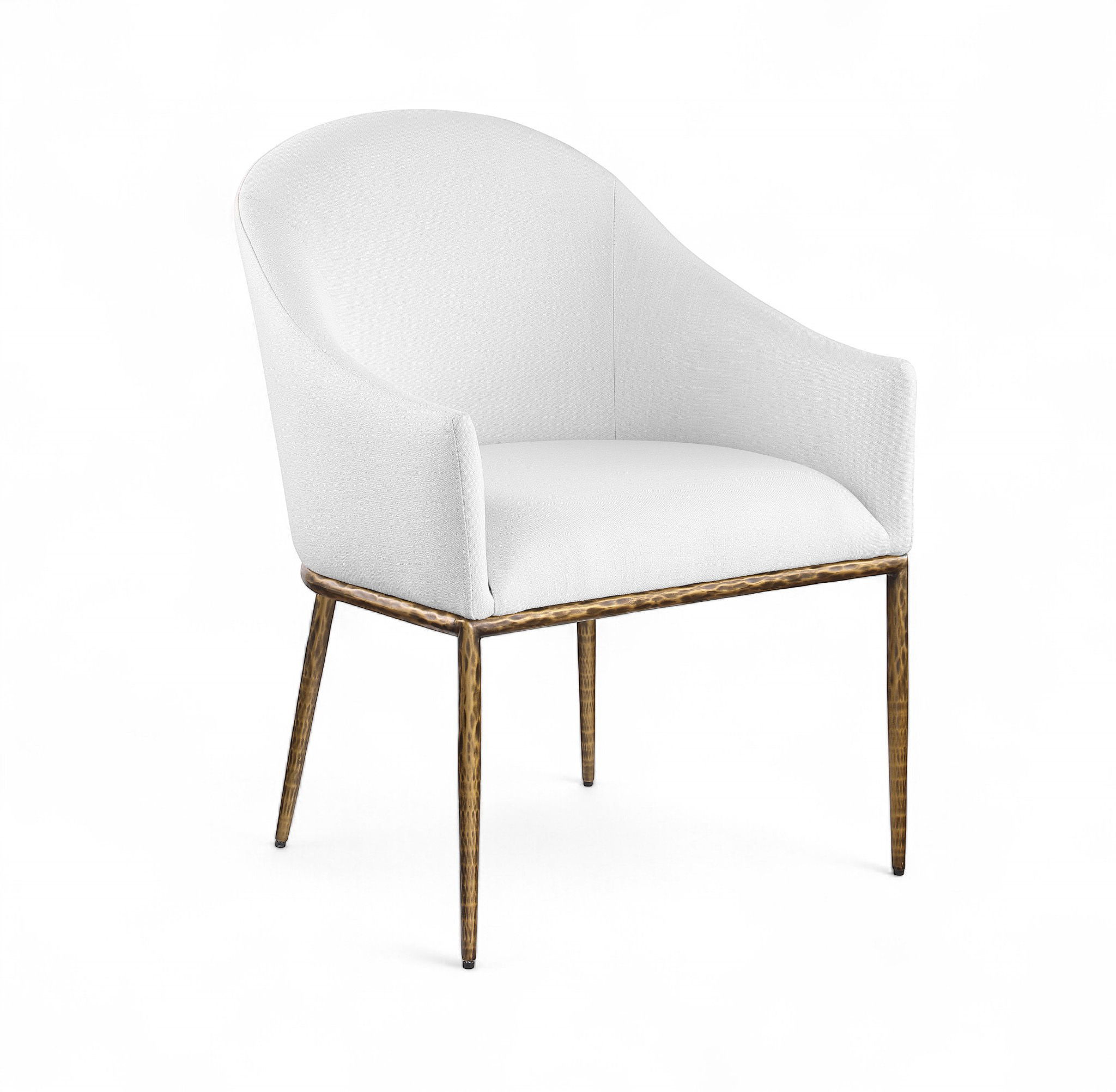 Ferro - Linen Textured Performance Fabric Upholstered Dining Arm Chair - White / Brushed Gold