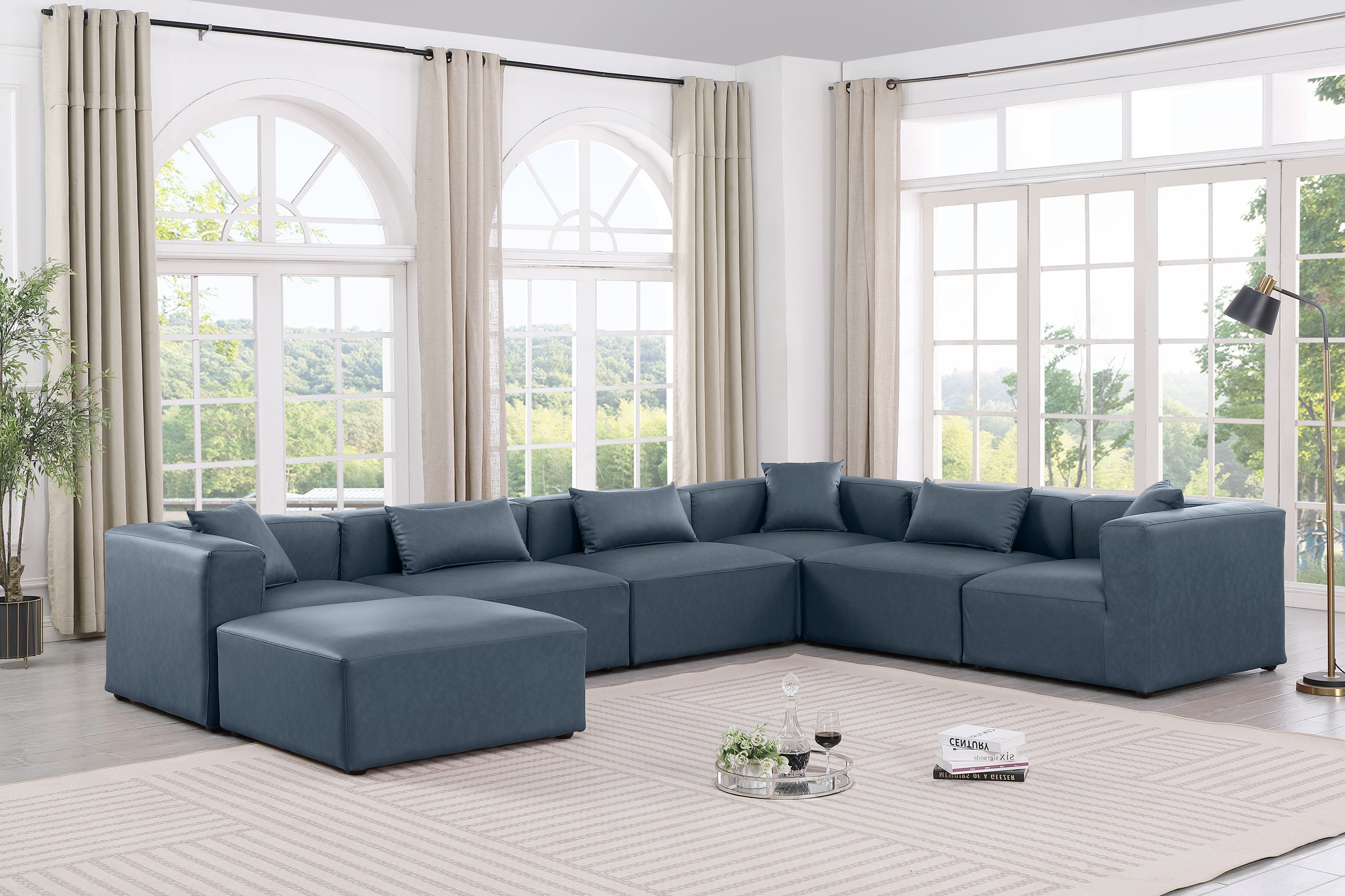 Cube - 7 Piece Modular Sectional - Navy Blue