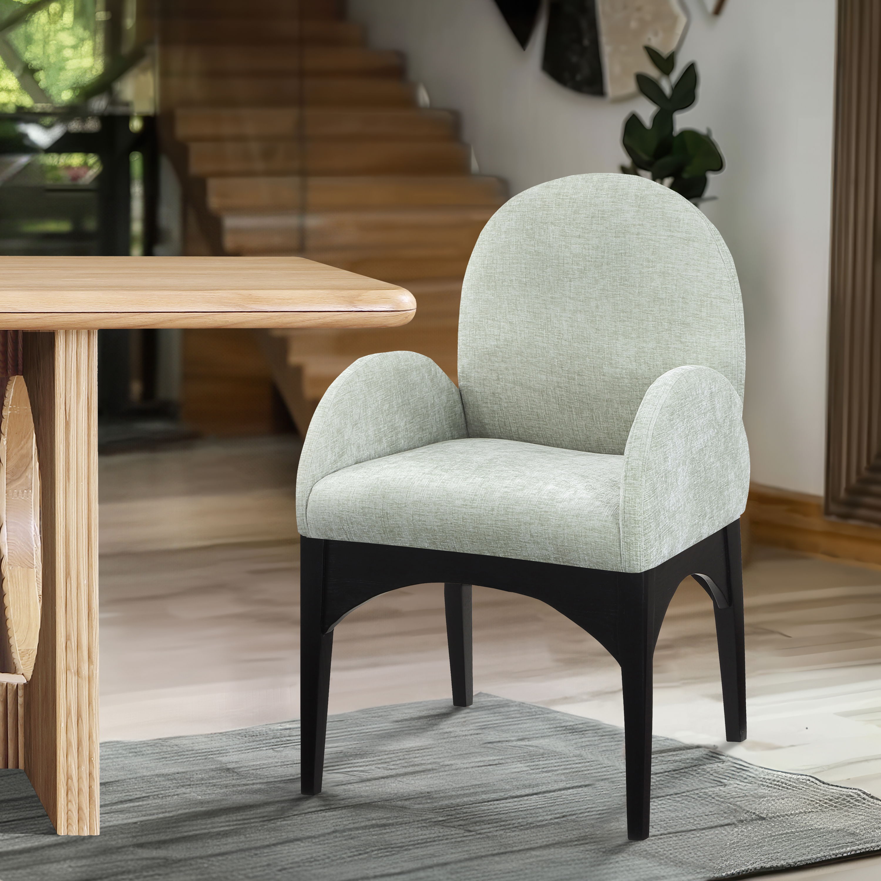 Waldorf - Chenille Dining Arm Chair With Black Legs - Mint