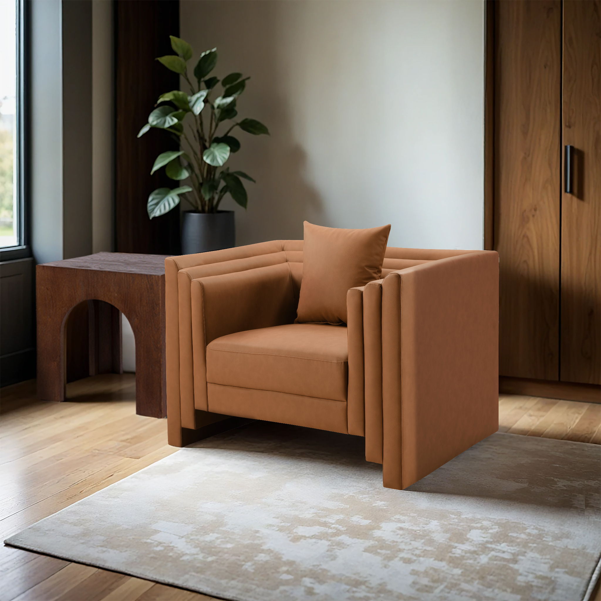 Everett - Vegan Leather Upholstered Chair - Cognac
