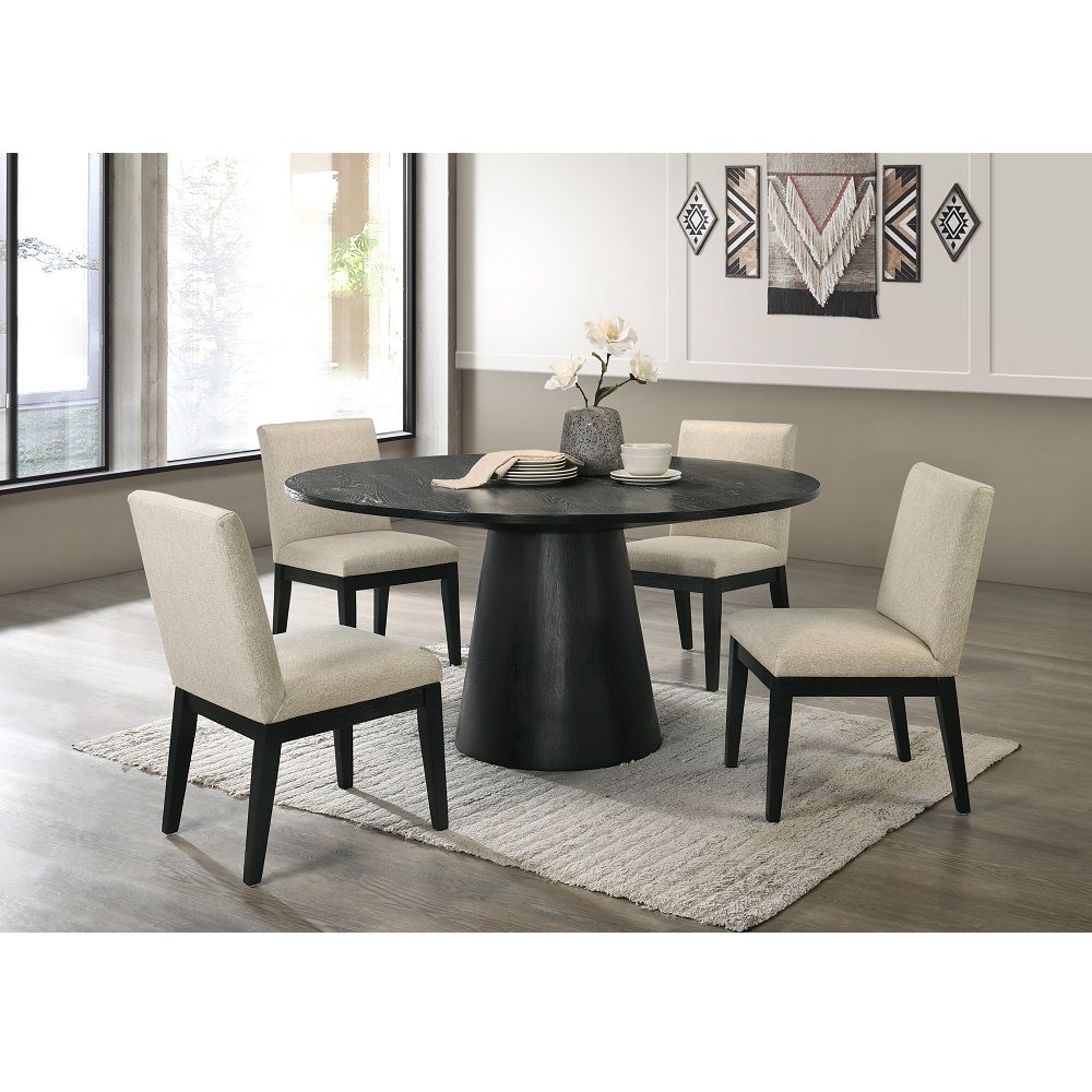 Froja - Side Chair (Set of 2) - Beige Fabric & Black, beige