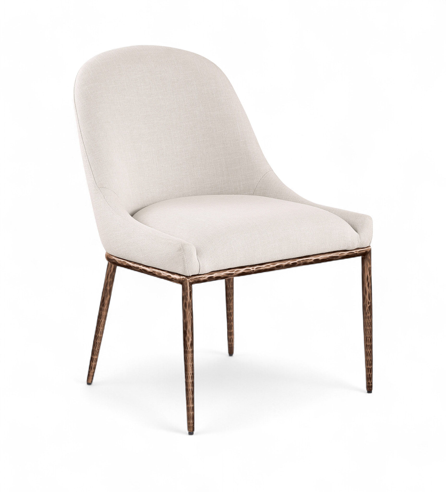 Ferro - Linen Textured Performance Fabric Upholstered Dining Side Chair - Beige / Brushed Bronze