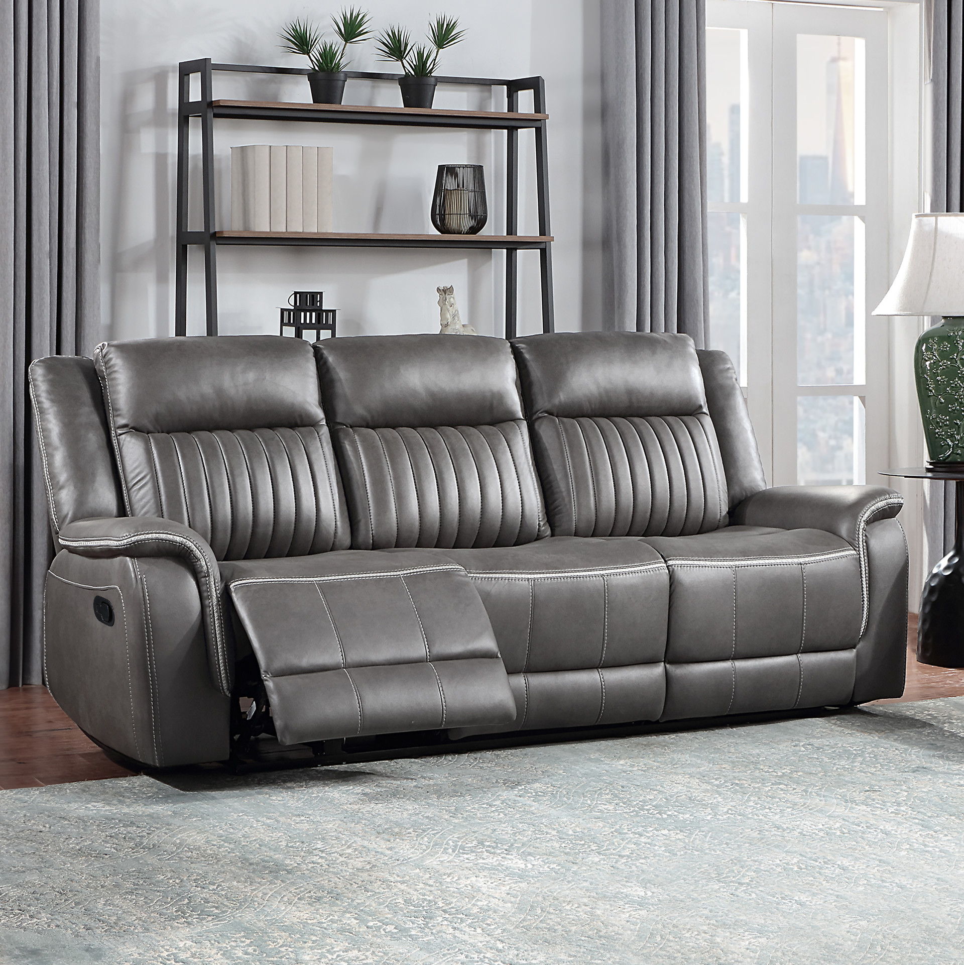 Enzo - Sofa With Dual Recliner - Gray, dark gray, view 7