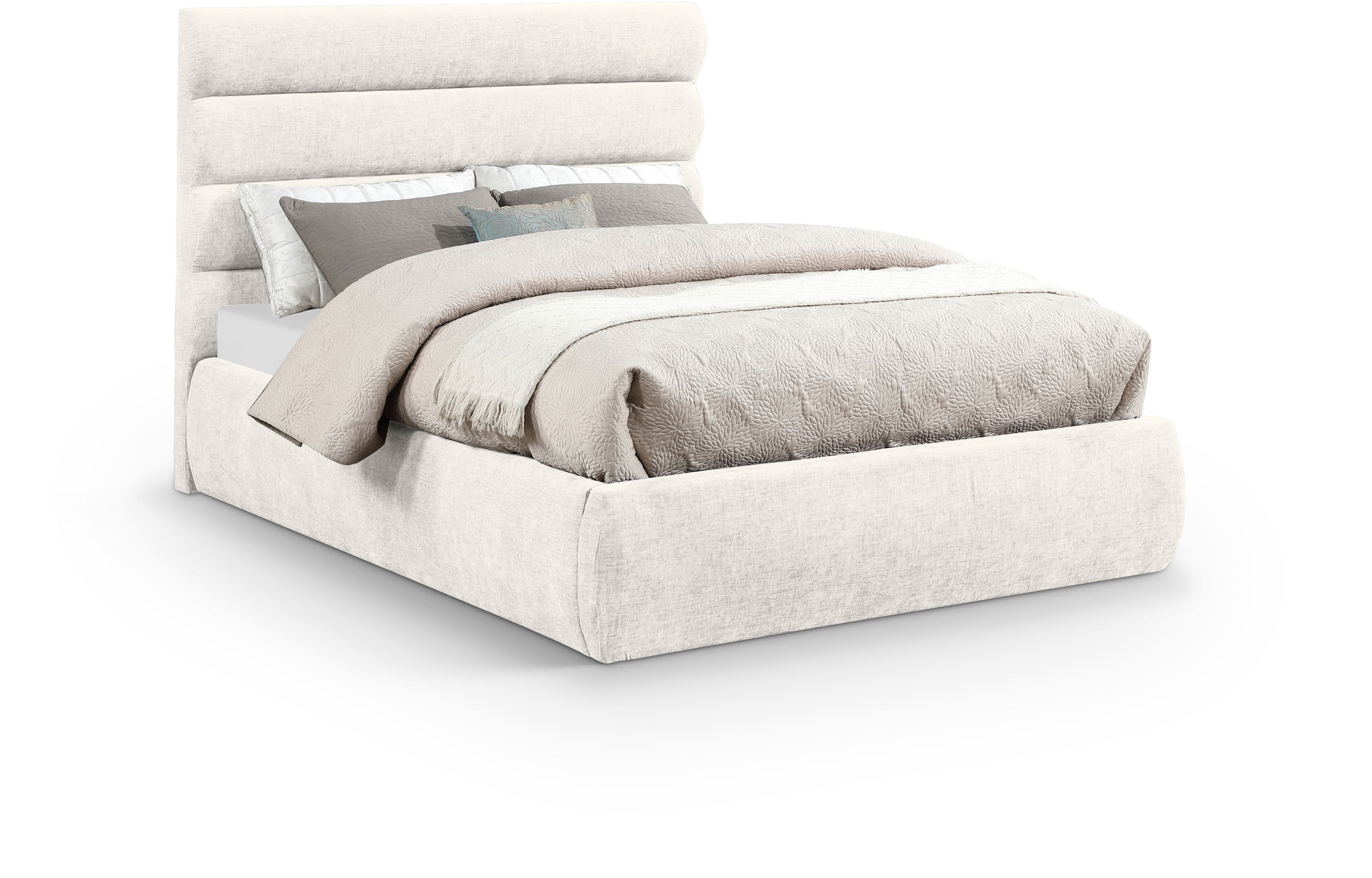 Adam - Chenille Fabric Full Bed With 52" Headboard - Cream