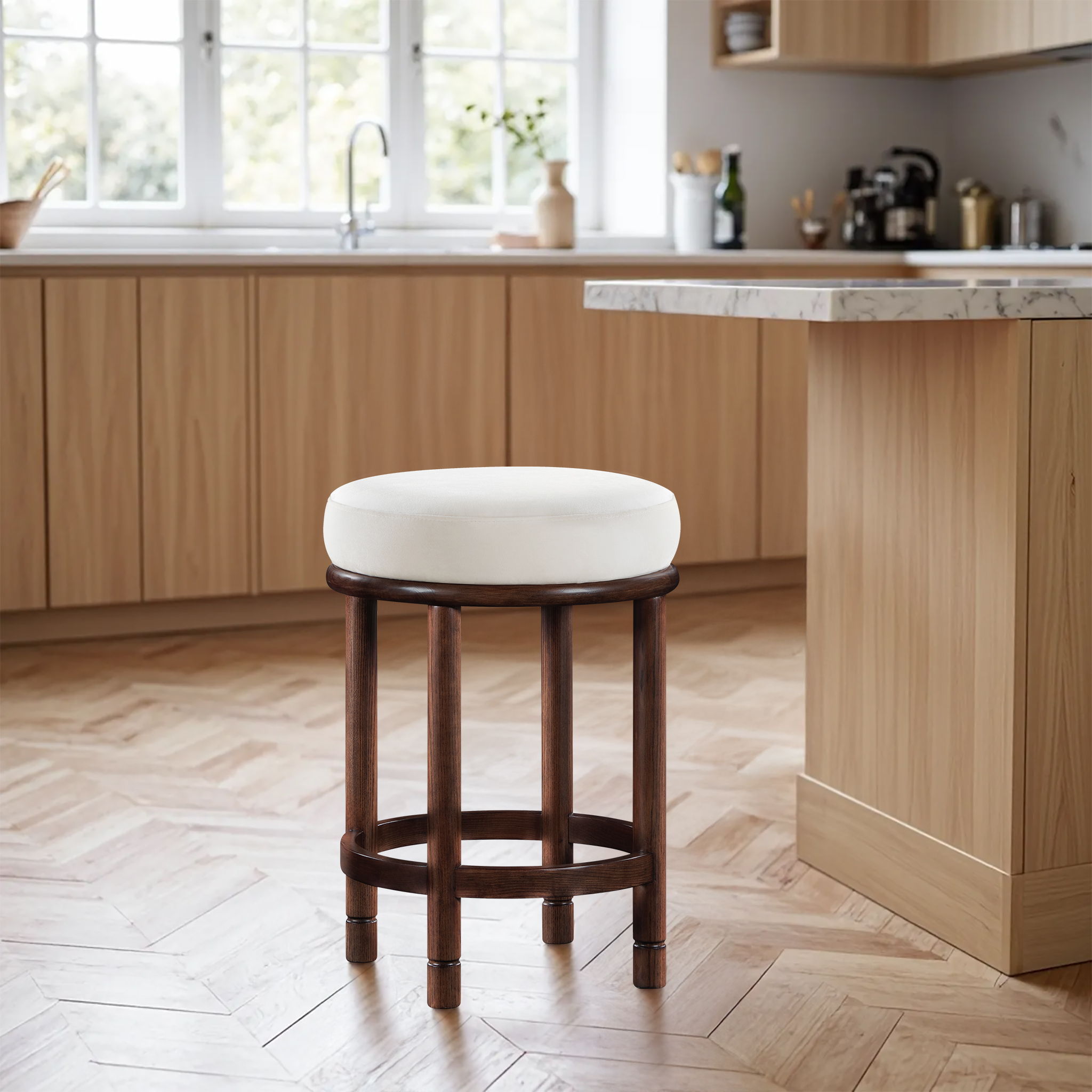 Monette - Counter Stool With Brown Base - Cream