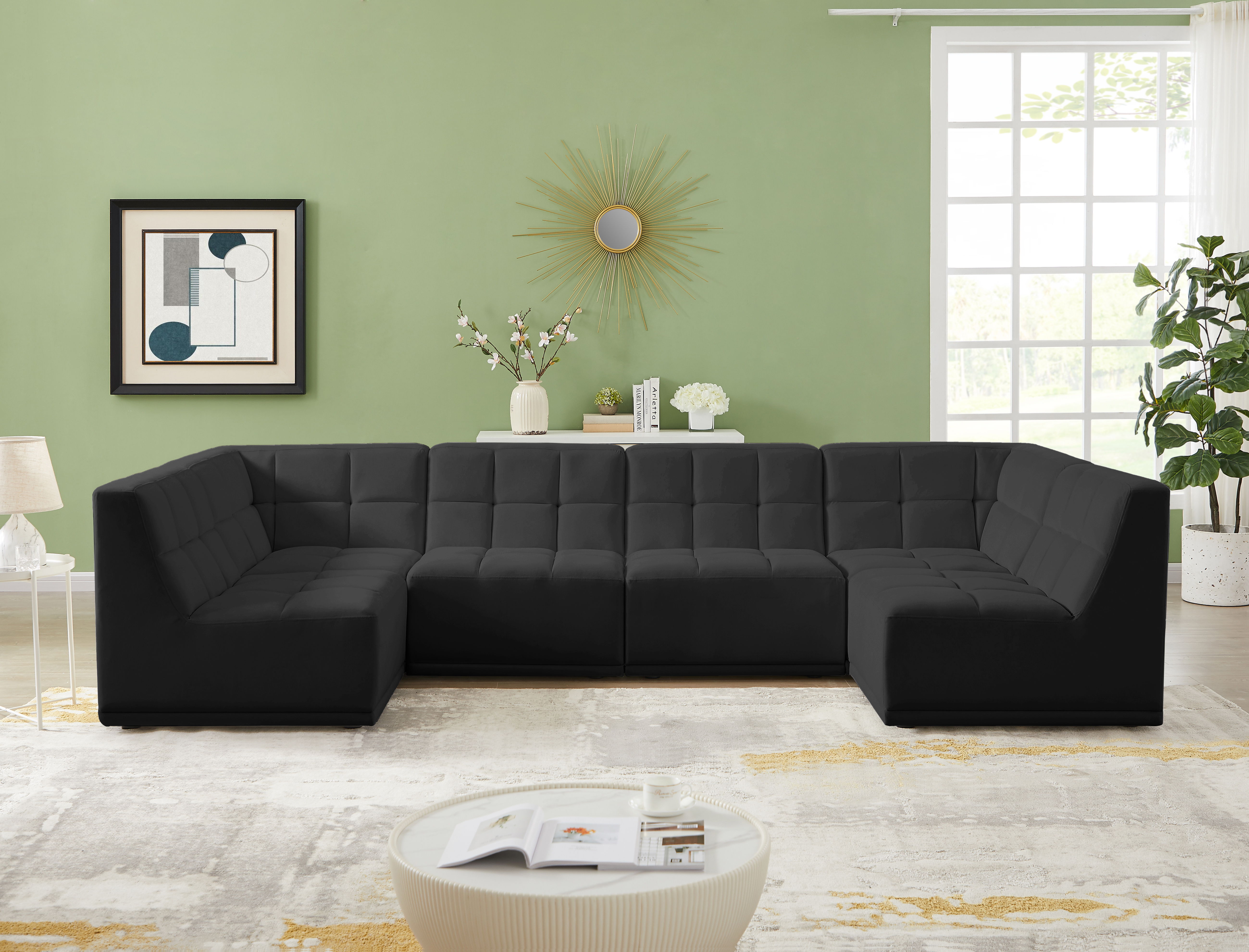 Relax - 6 Piece Modular U-Shaped Sectional - Black