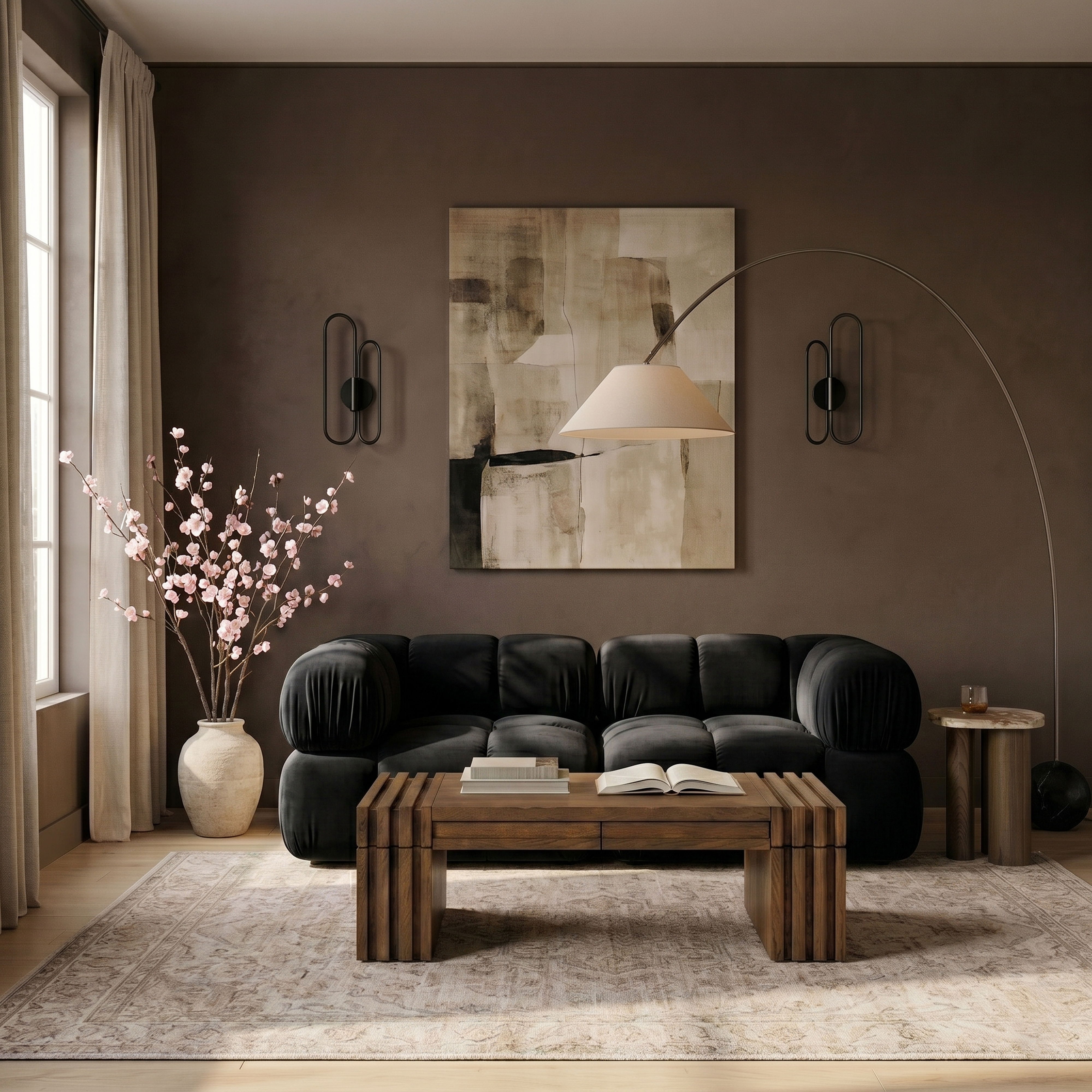 Orin - Velvet Performance Fabric Upholstered 2 Piece Modular Sofa (2 Corner Chairs) - Black