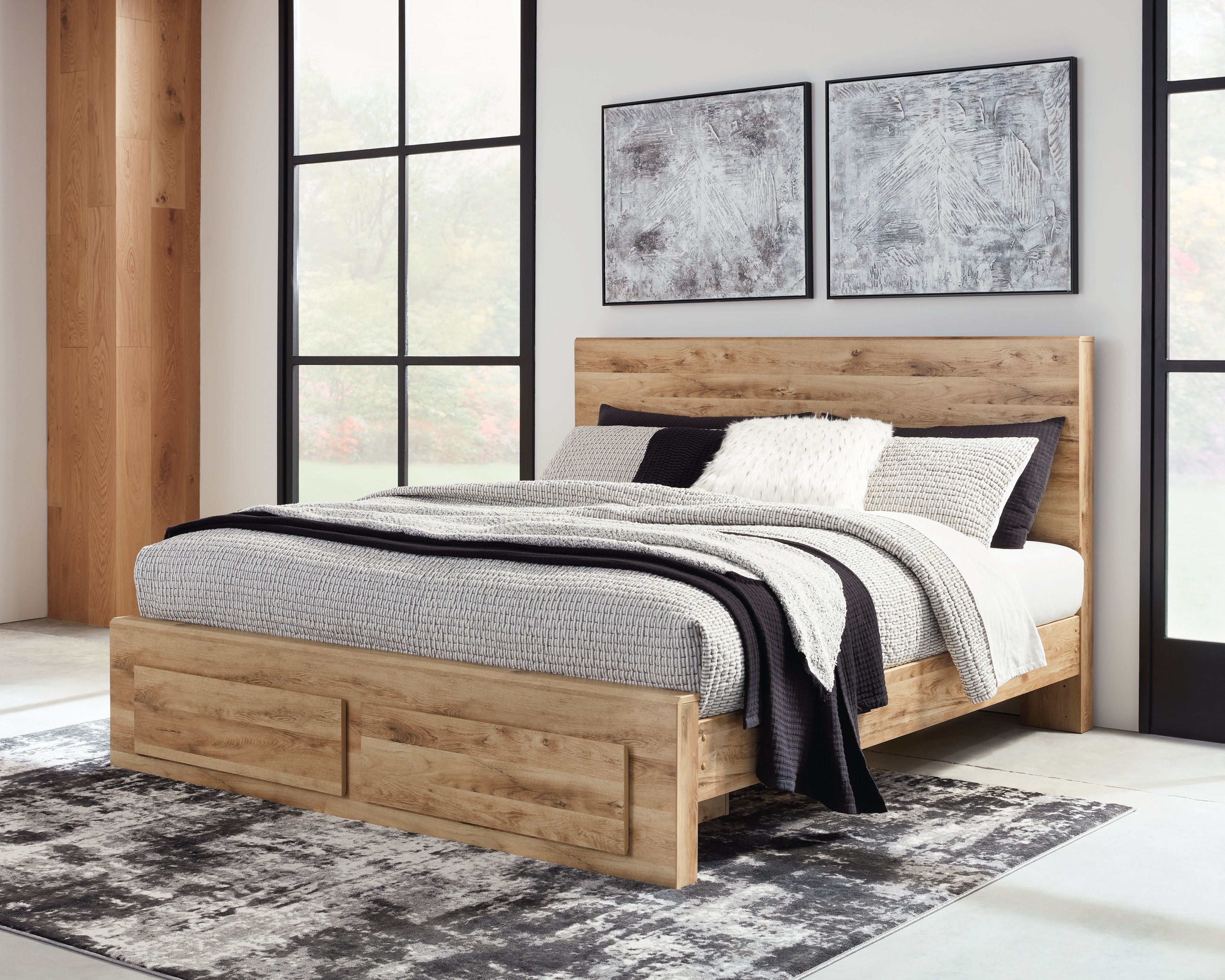 Ashley Hyanna - Tan - Queen Panel Bed with Footboard Storage
