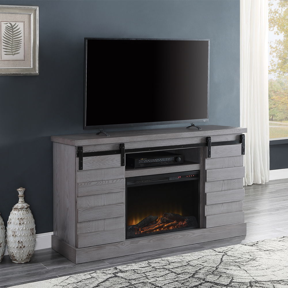 Amrita - TV Stand With Fireplace - Gray Oak, dark gray
