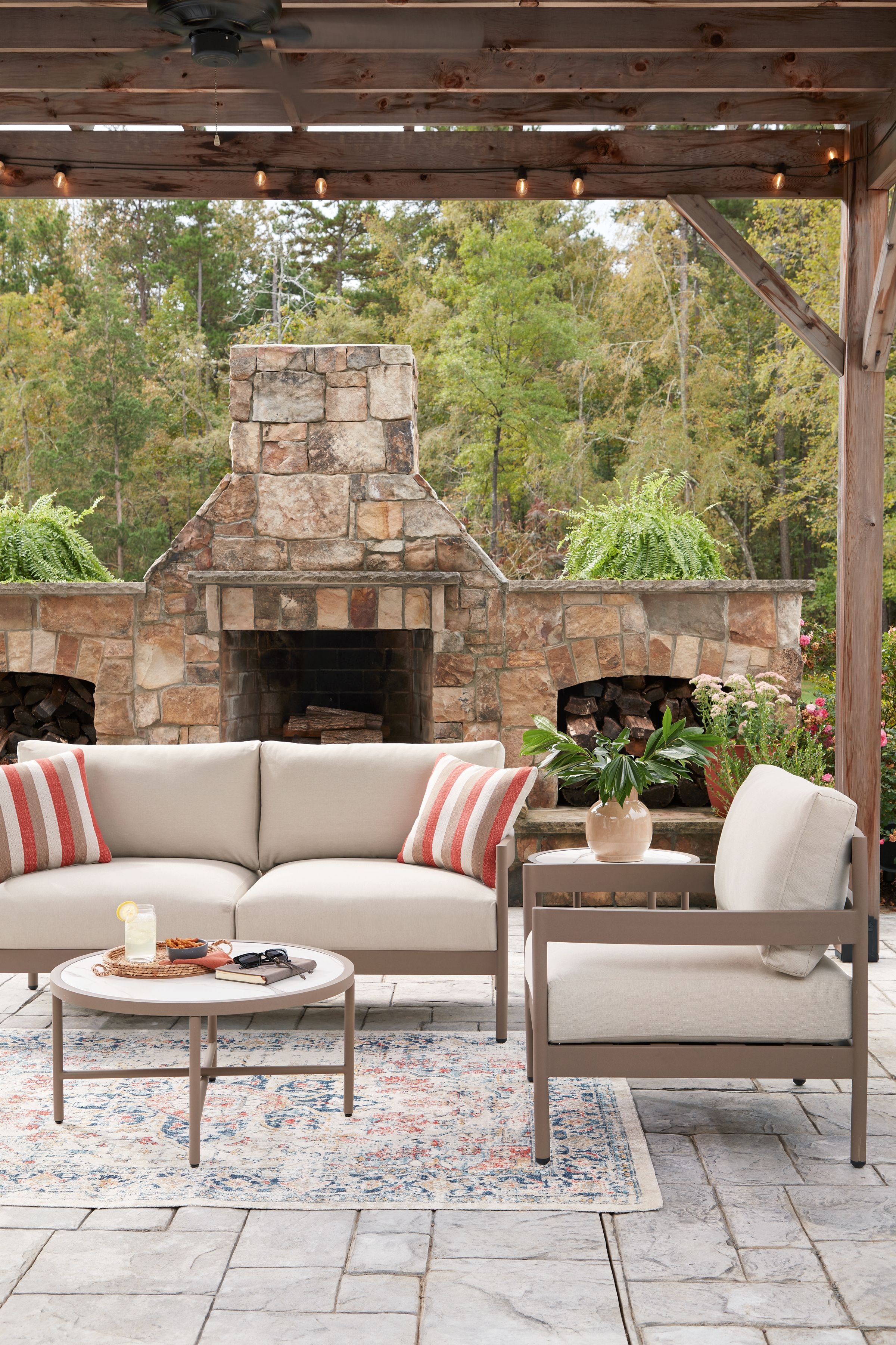 Ashley Furniture Bluff Trail - Loveseat, Lounge Chairs, Tables Set (Set of 5) - Beige - Image 7
