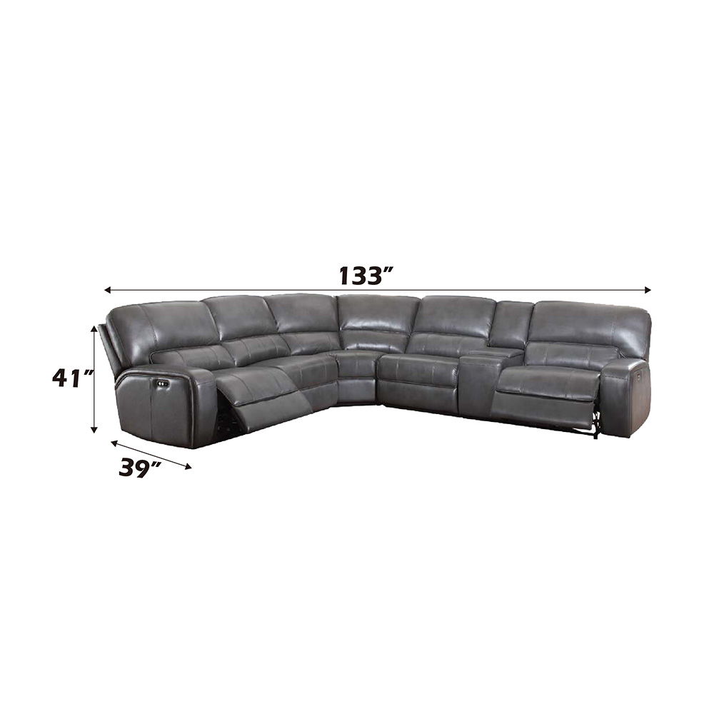 Saul - Power Motion Sectional Sofa - Gray Leather-Aire, dark gray, view 4