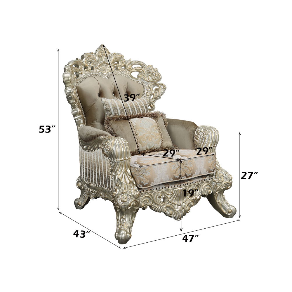 Sorina - Chair With 2 Pillows - Velvet, Fabric & Antique Gold, beige, view 6