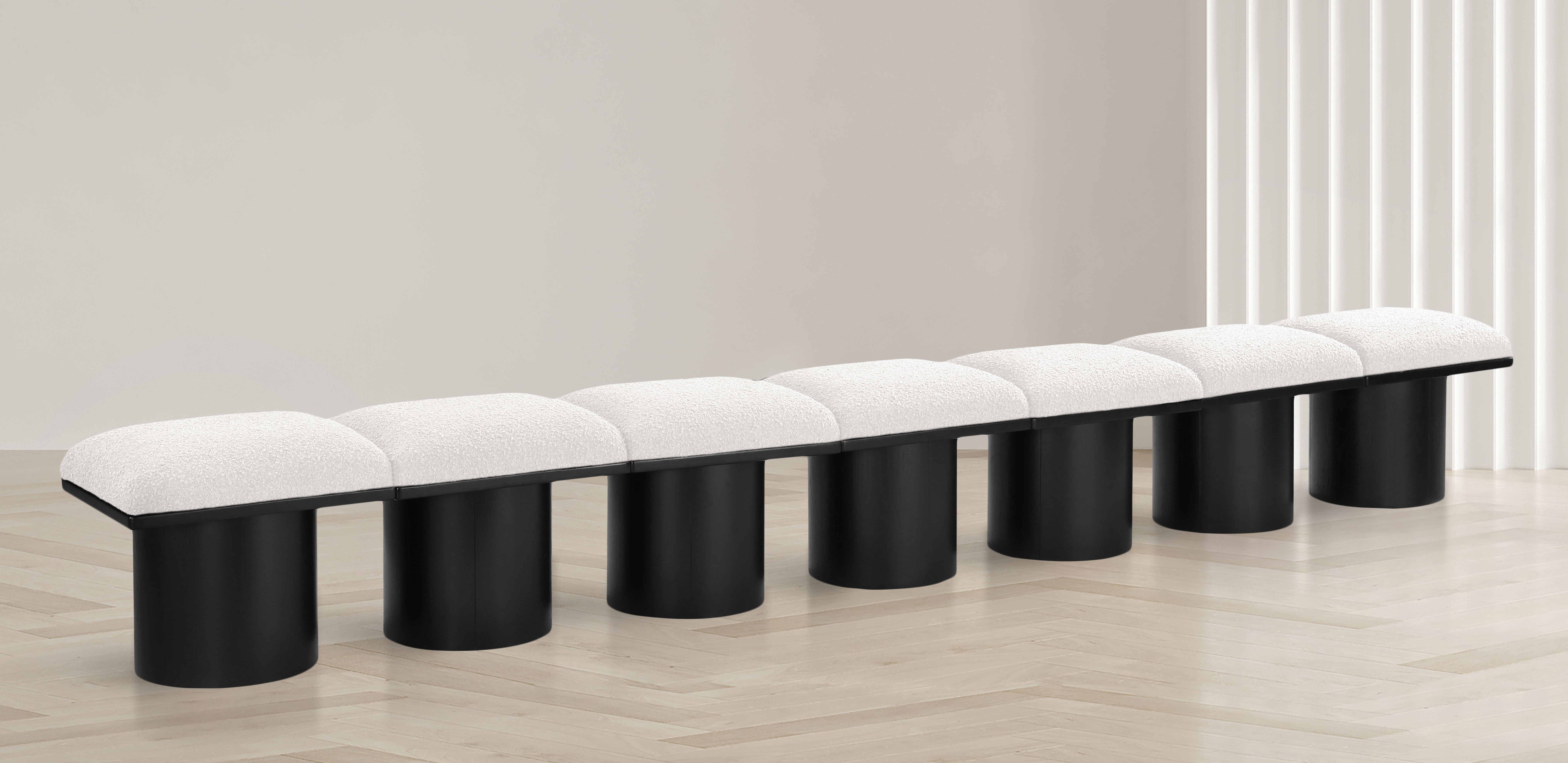 Pavilion - 126" 7 Piece Modular Bench With Black Base - Cream
