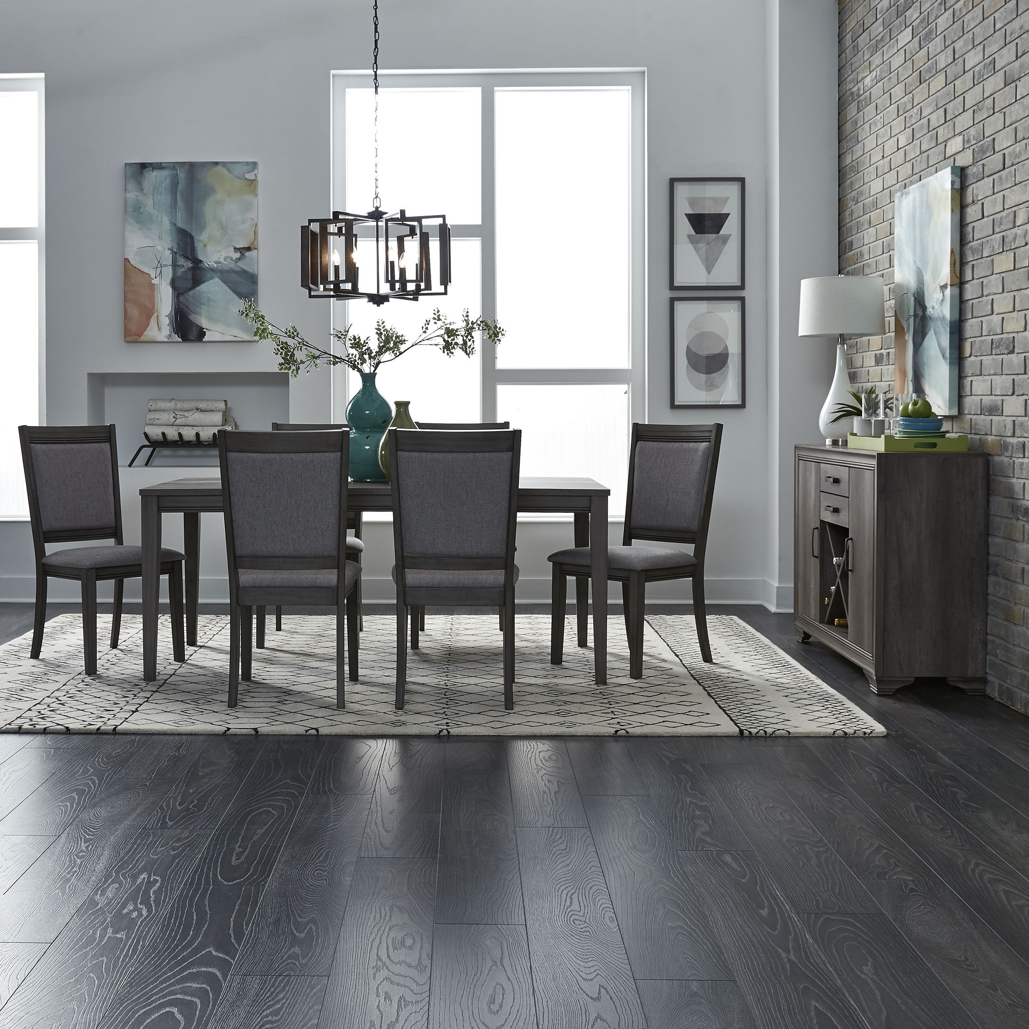 Liberty Furniture Tanners Creek - 7 Piece Rectangular Table Set (Upholstered Chair Backs) - Dark Gray