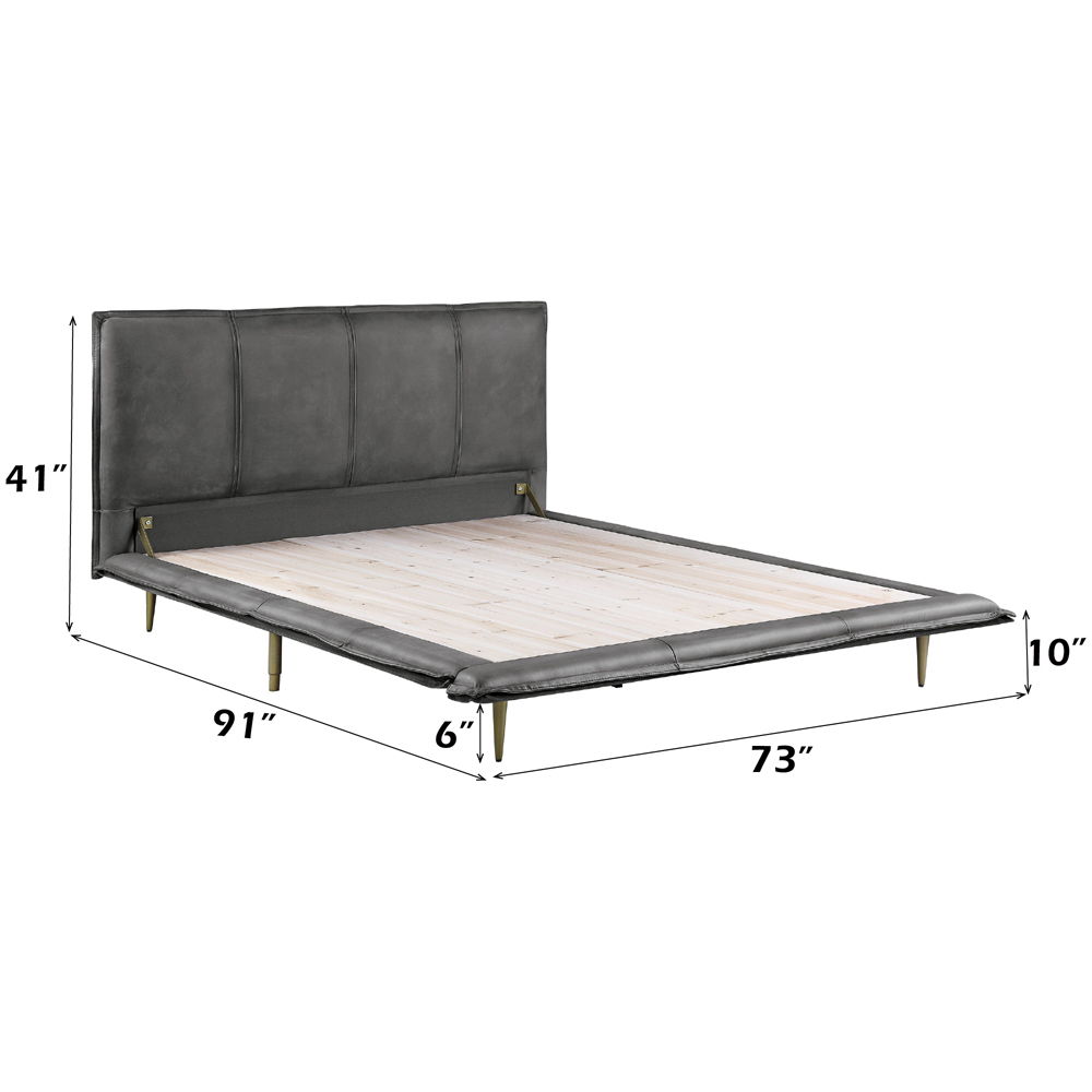 Metis - Queen Bed - Gray Top Grain Leather, dark gray, view 6