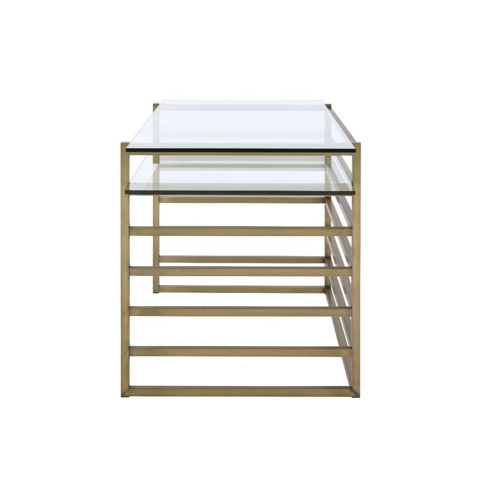 Shona - Writing Desk - Clear Glass Top & Antique Gold, gold, view 7
