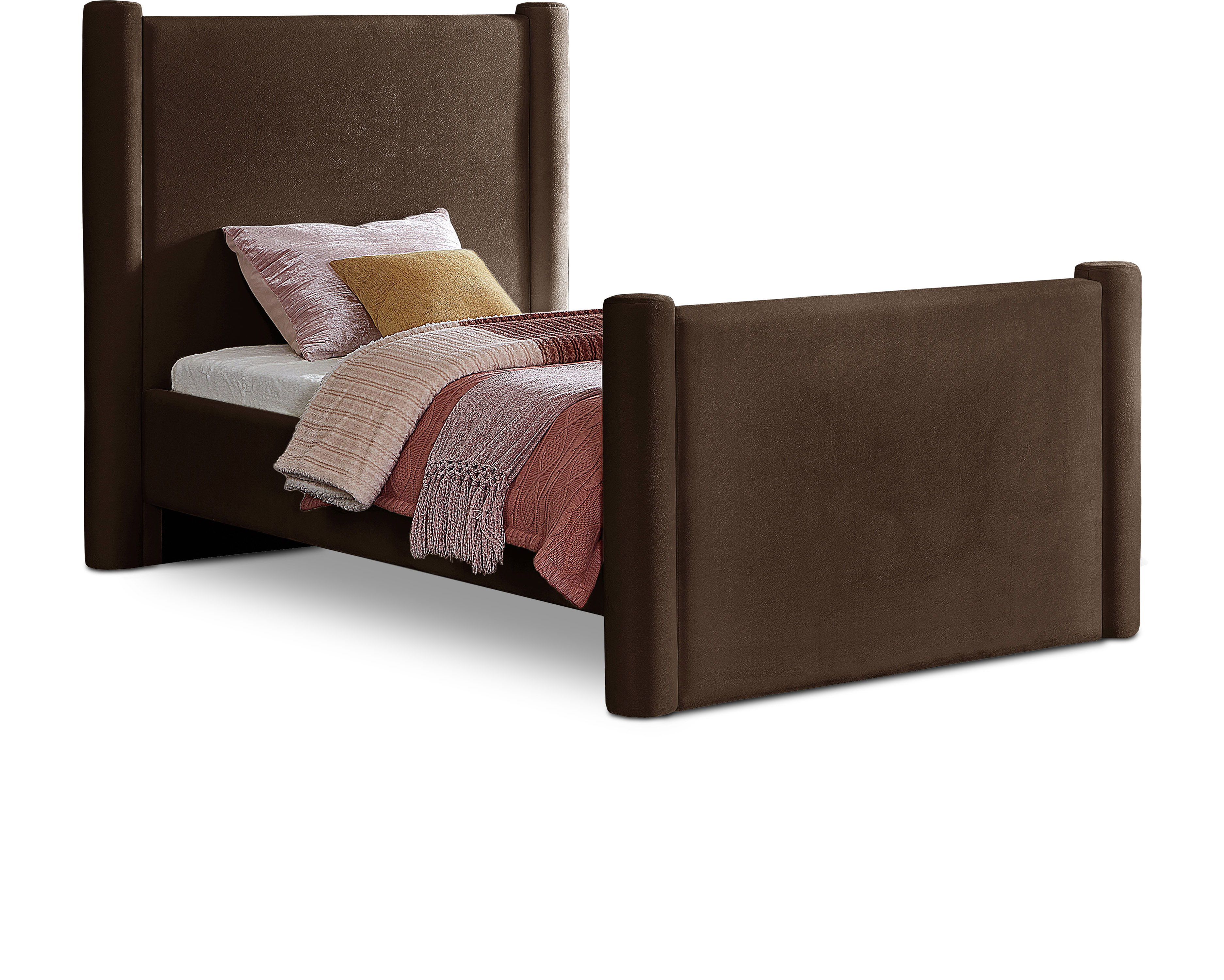 Elias - Velvet Twin Bed - Brown