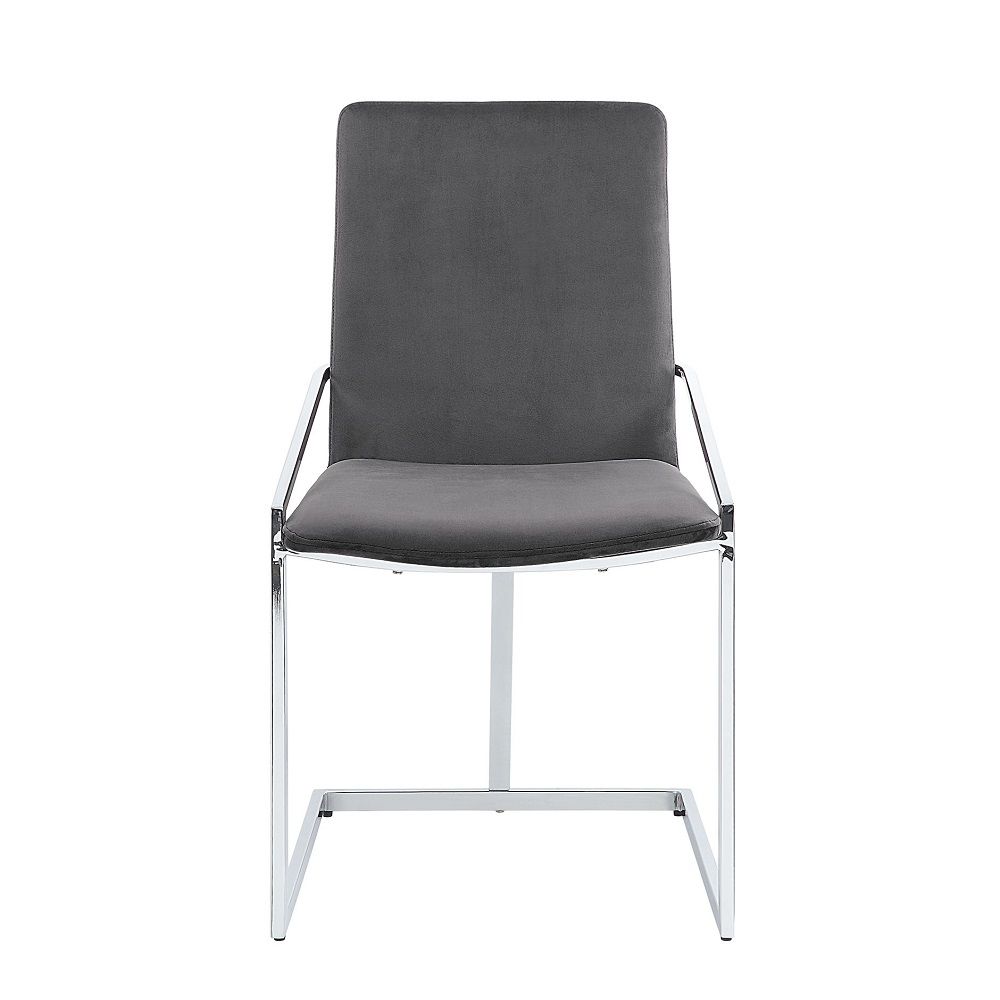 Zlatan - Side Chair (Set of 2) - Gray Velvet & Chrome, dark gray, view 8