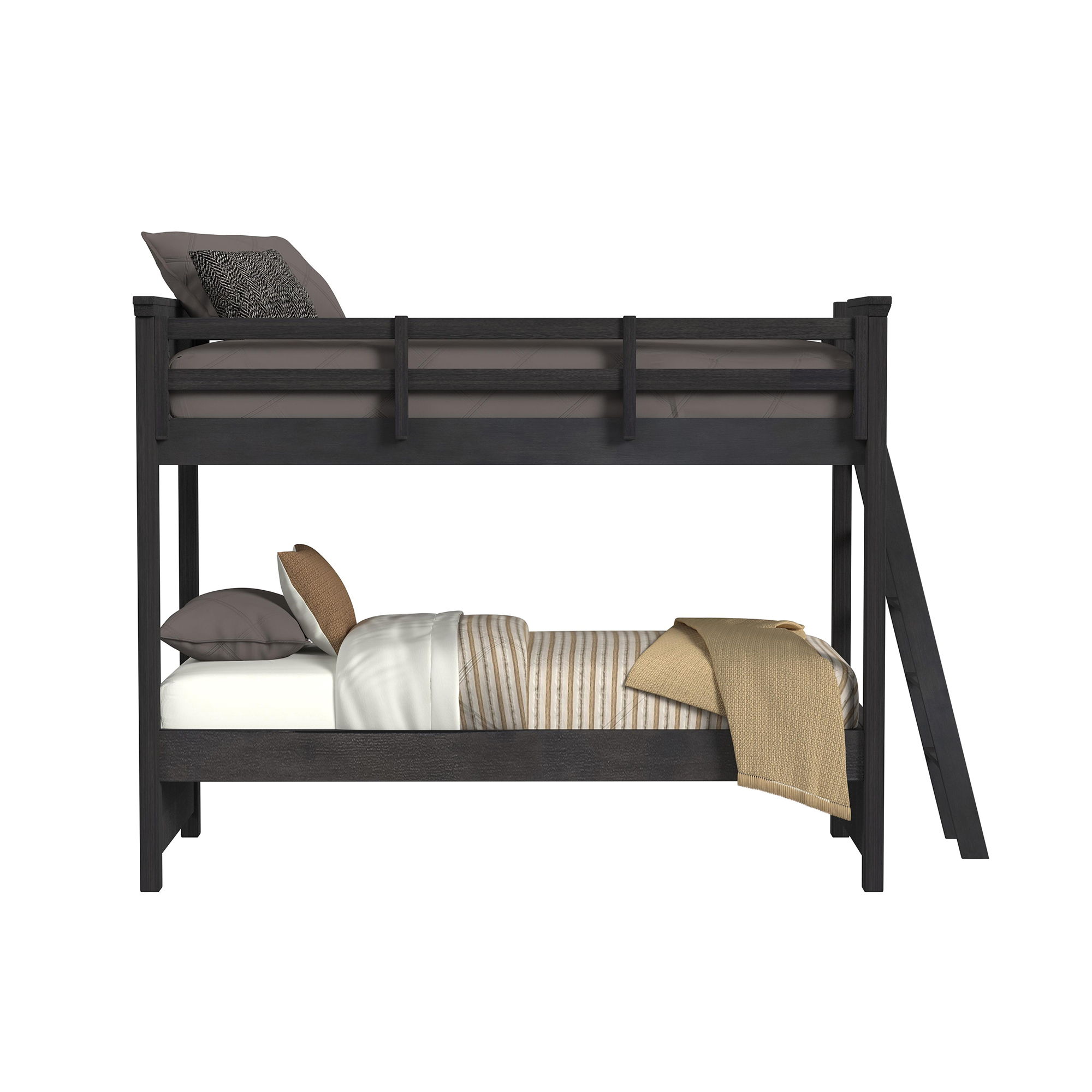 Hampton Kids - Twin Over Twin Bunk With Ladder - Charcoal