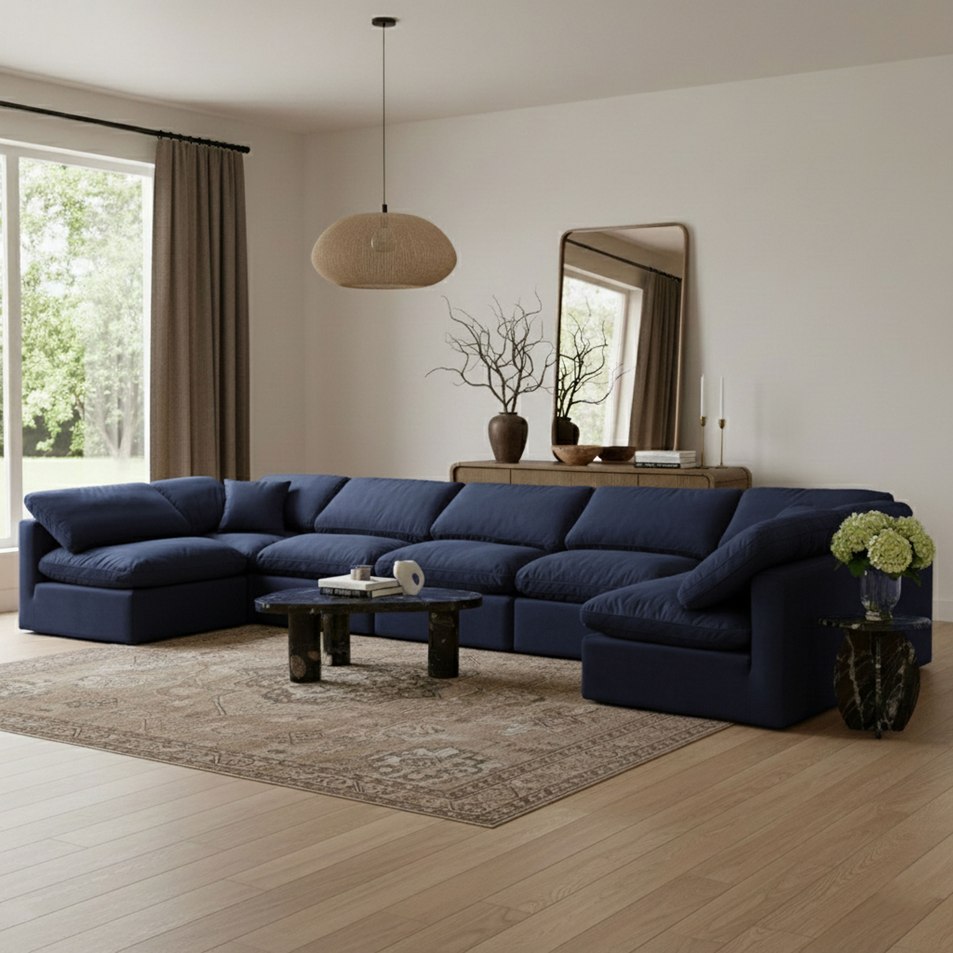 Indulge - Velvet 7 Piece Modular U-Shaped Sectional - Blue