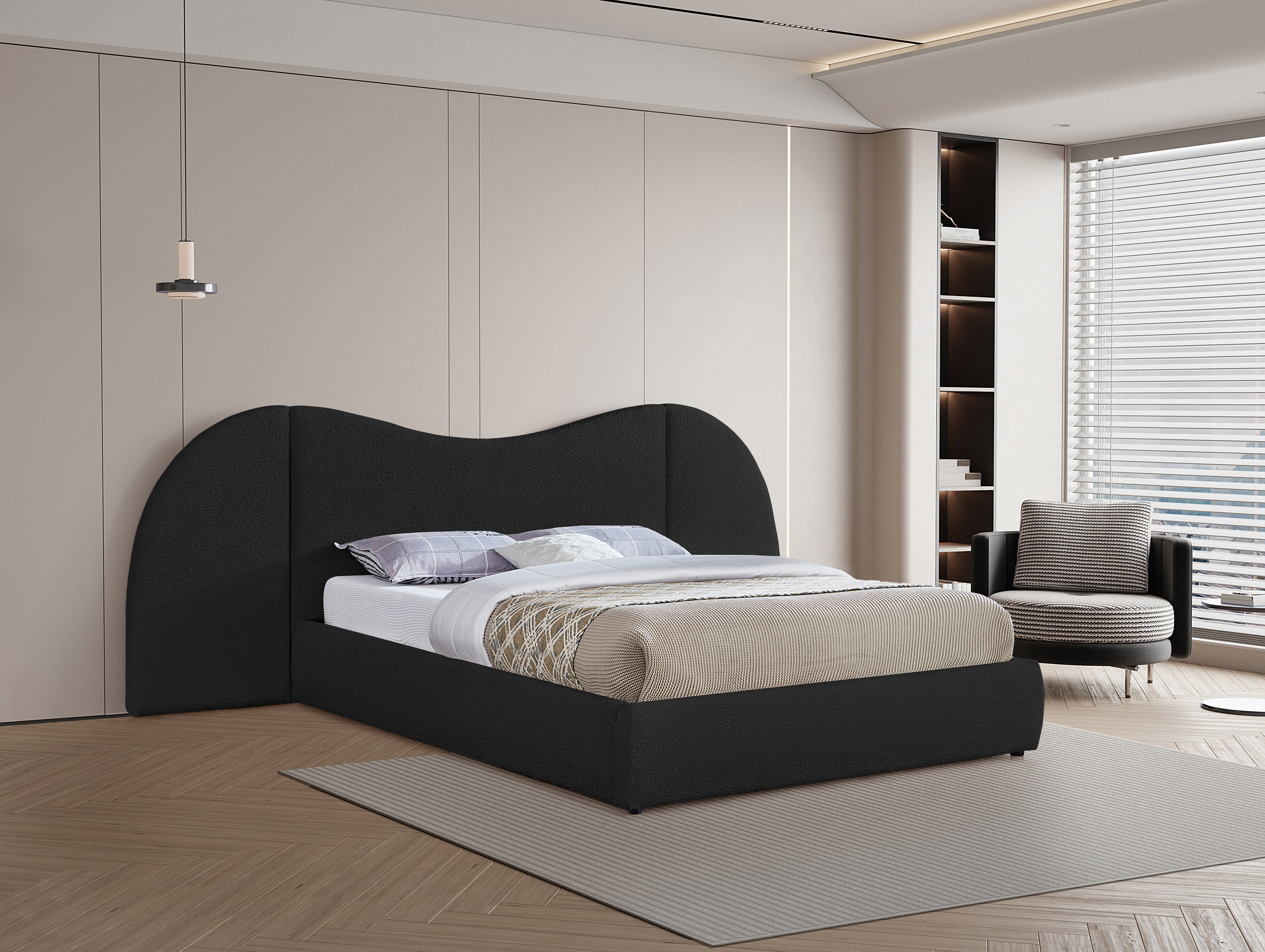 Everest - Boucle Fabric Queen Bed - Black