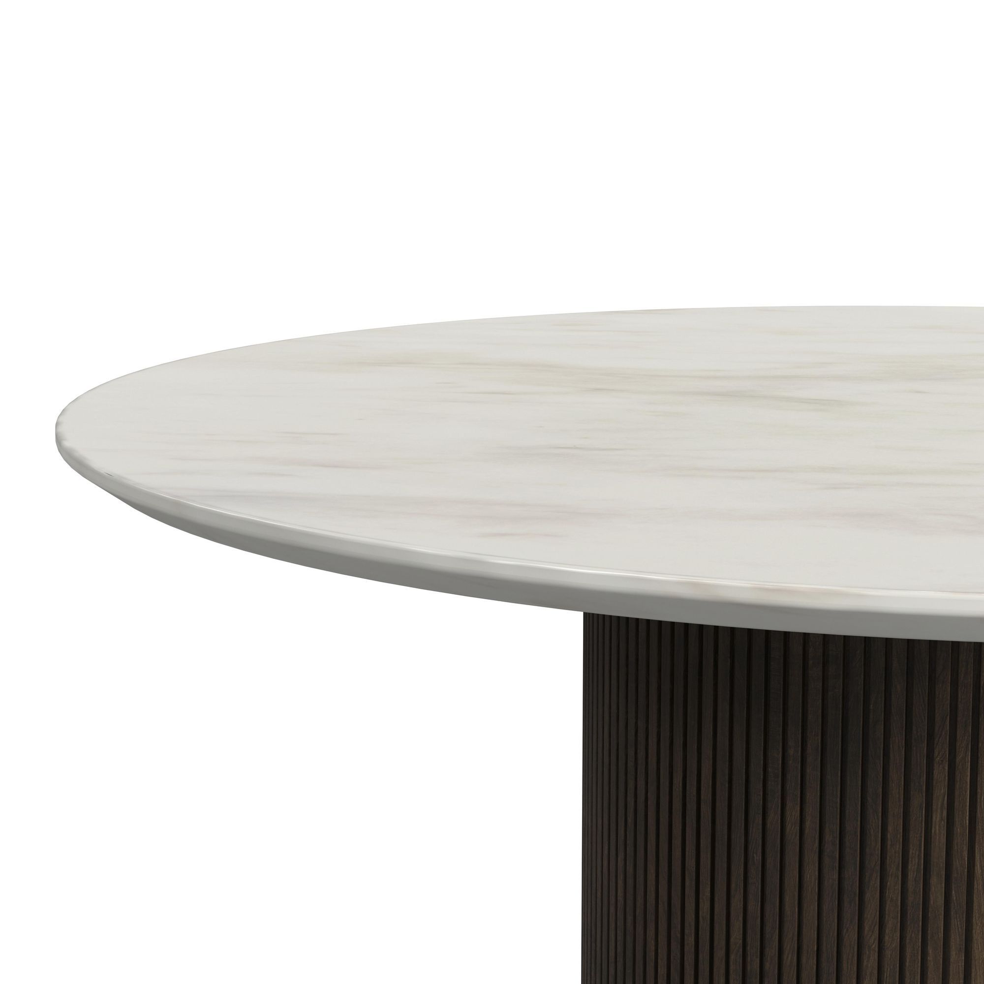 Sylvie - Round Coffee Table With White Faux Marble Top And Base - White / Dark Brown