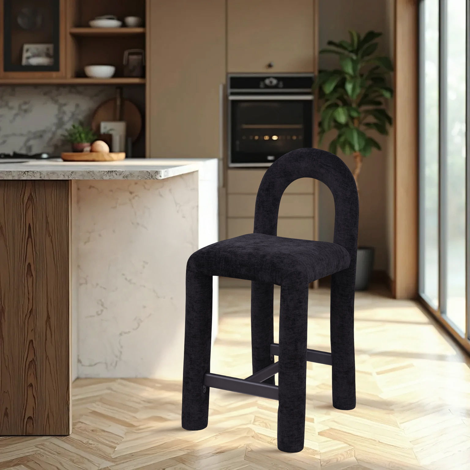 Amari - Chenille Fabric Stool - Black