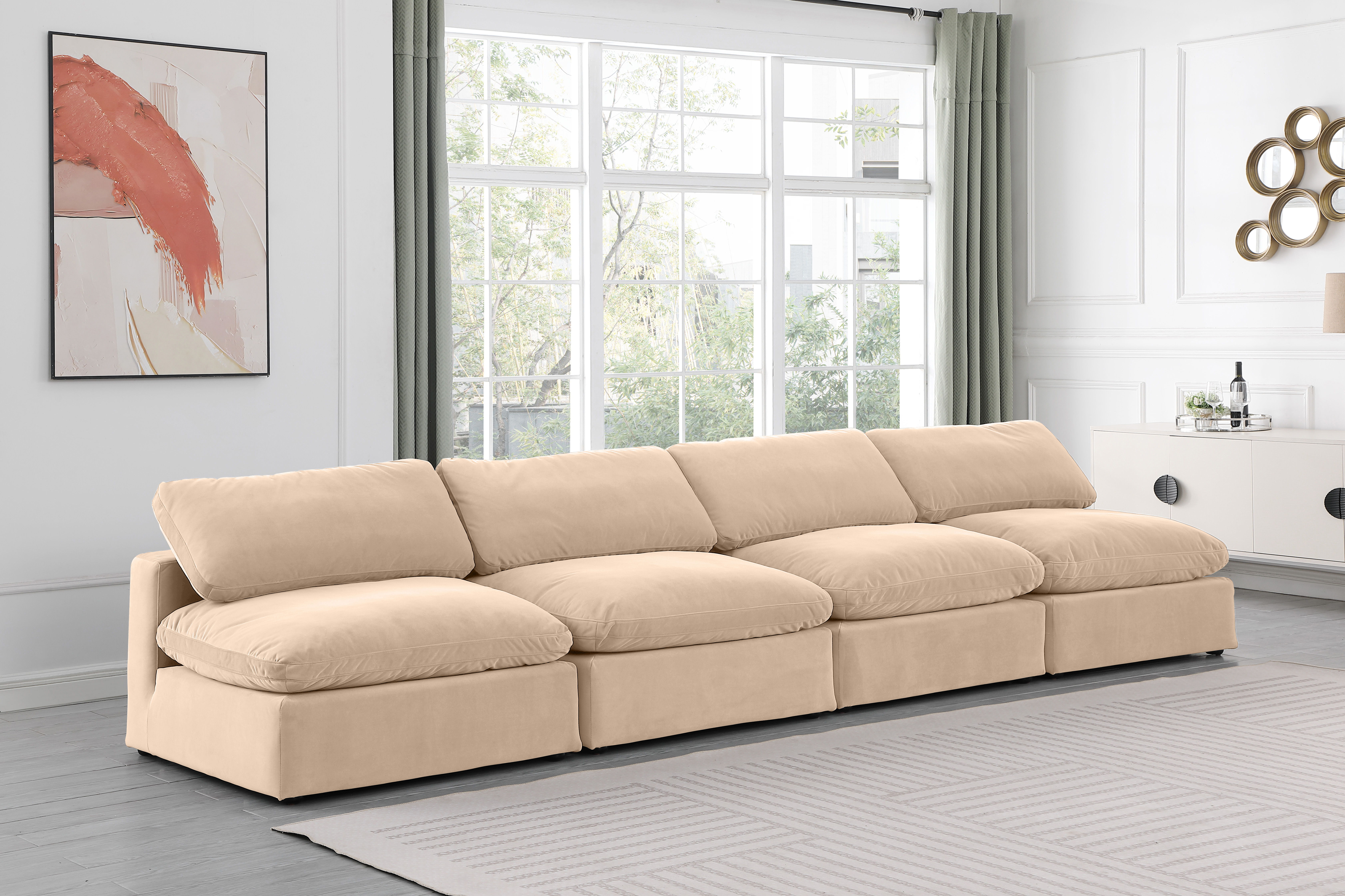 Comfy - Velvet Modular Armless Sofa 4 Pieces - Beige