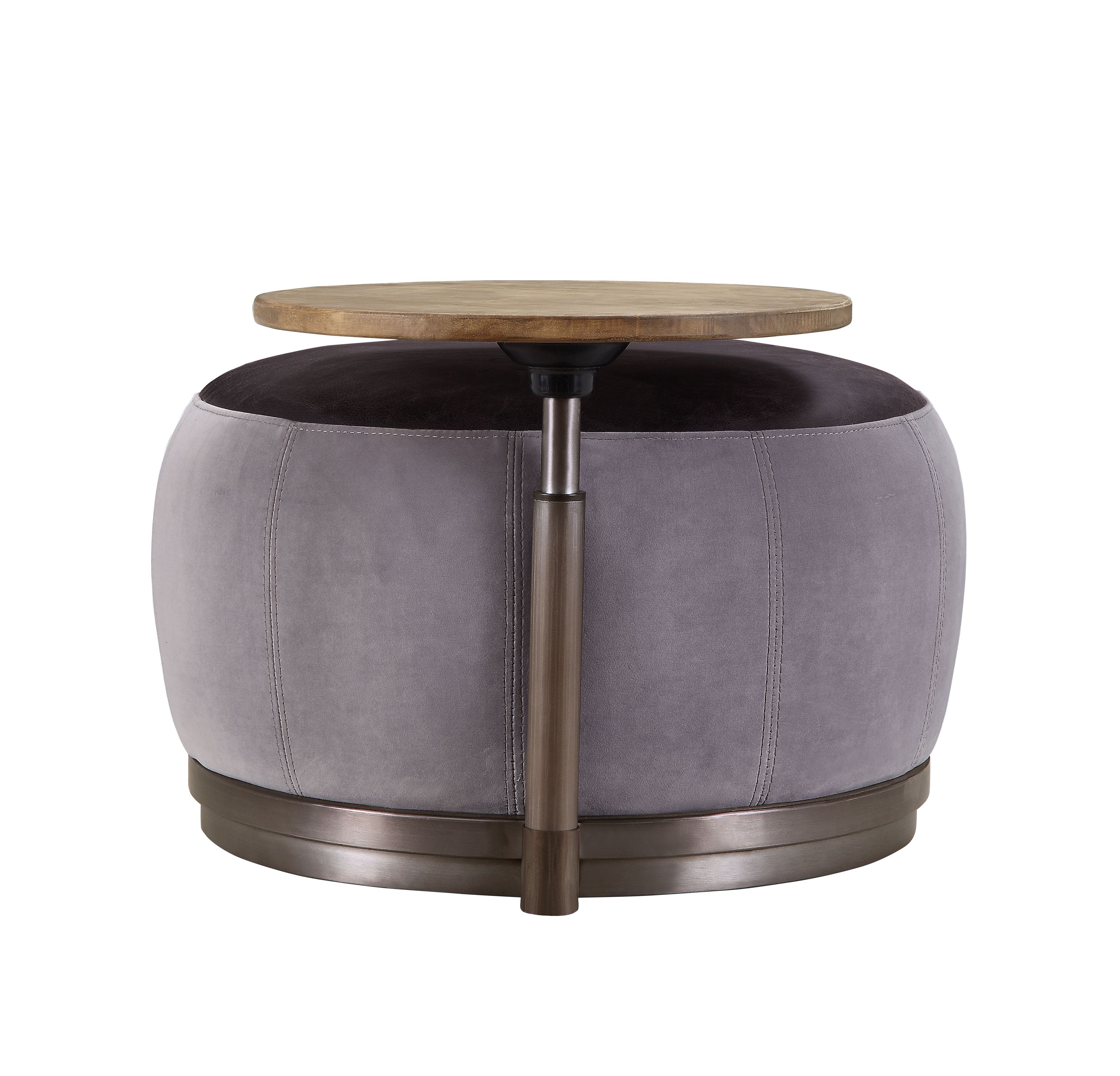 Decapree - Ottoman - Antique Slate Top Grain Leather & Gray Velvet, dark gray, view 3