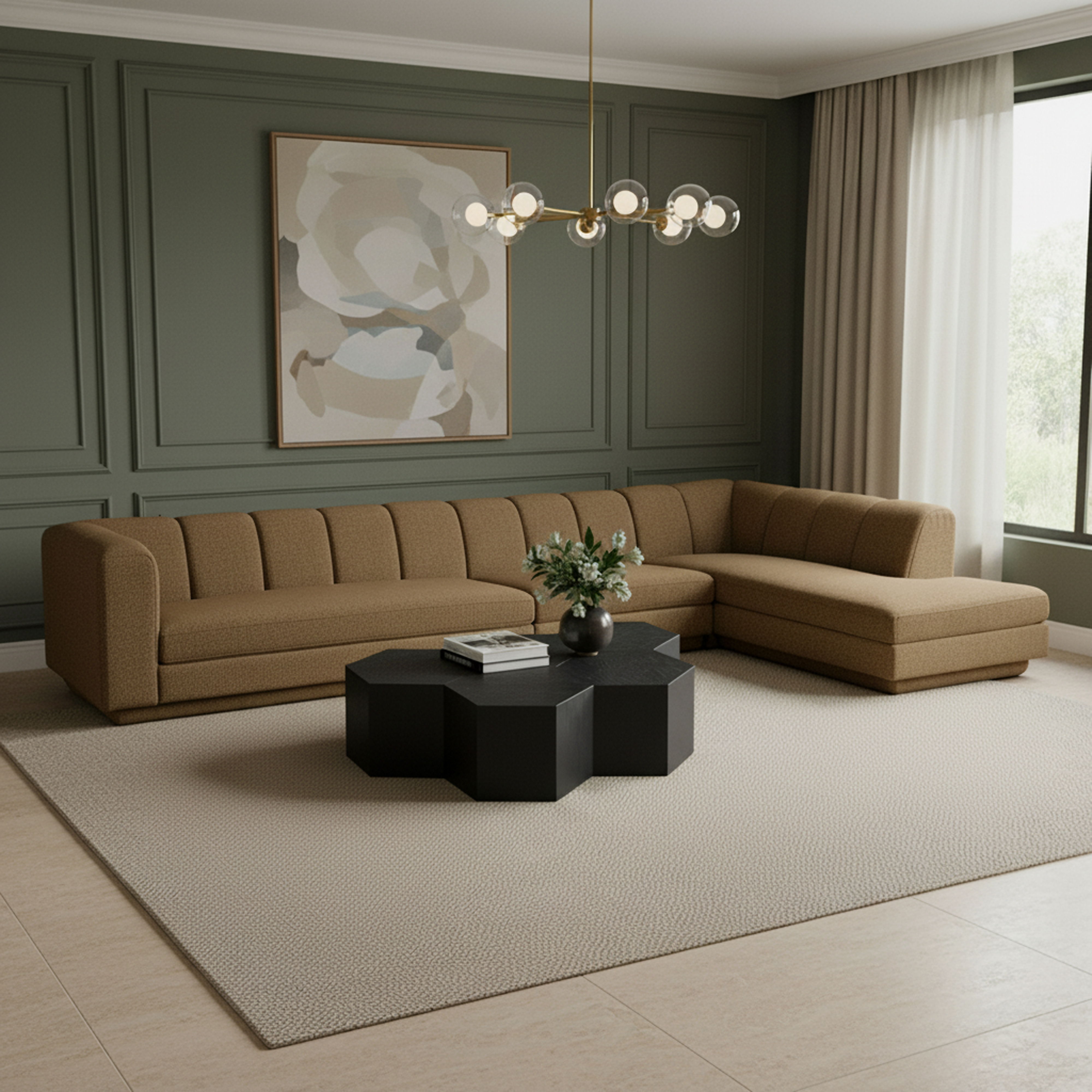 Modari - Fabric Upholstered 3 Piece RAF Modular Sectional - Brown