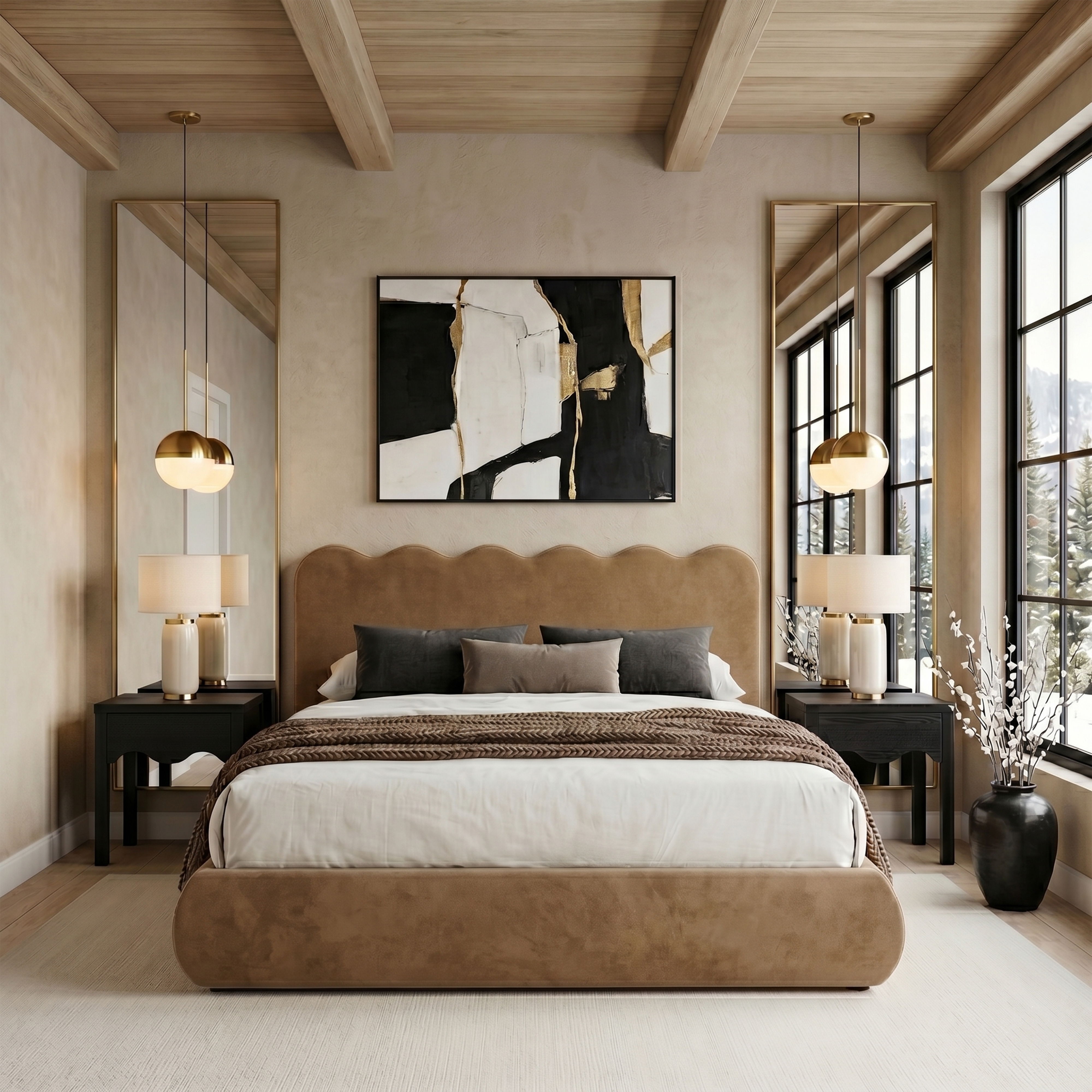 Tempo - Velvet Upholstered Full Bed - Saddle