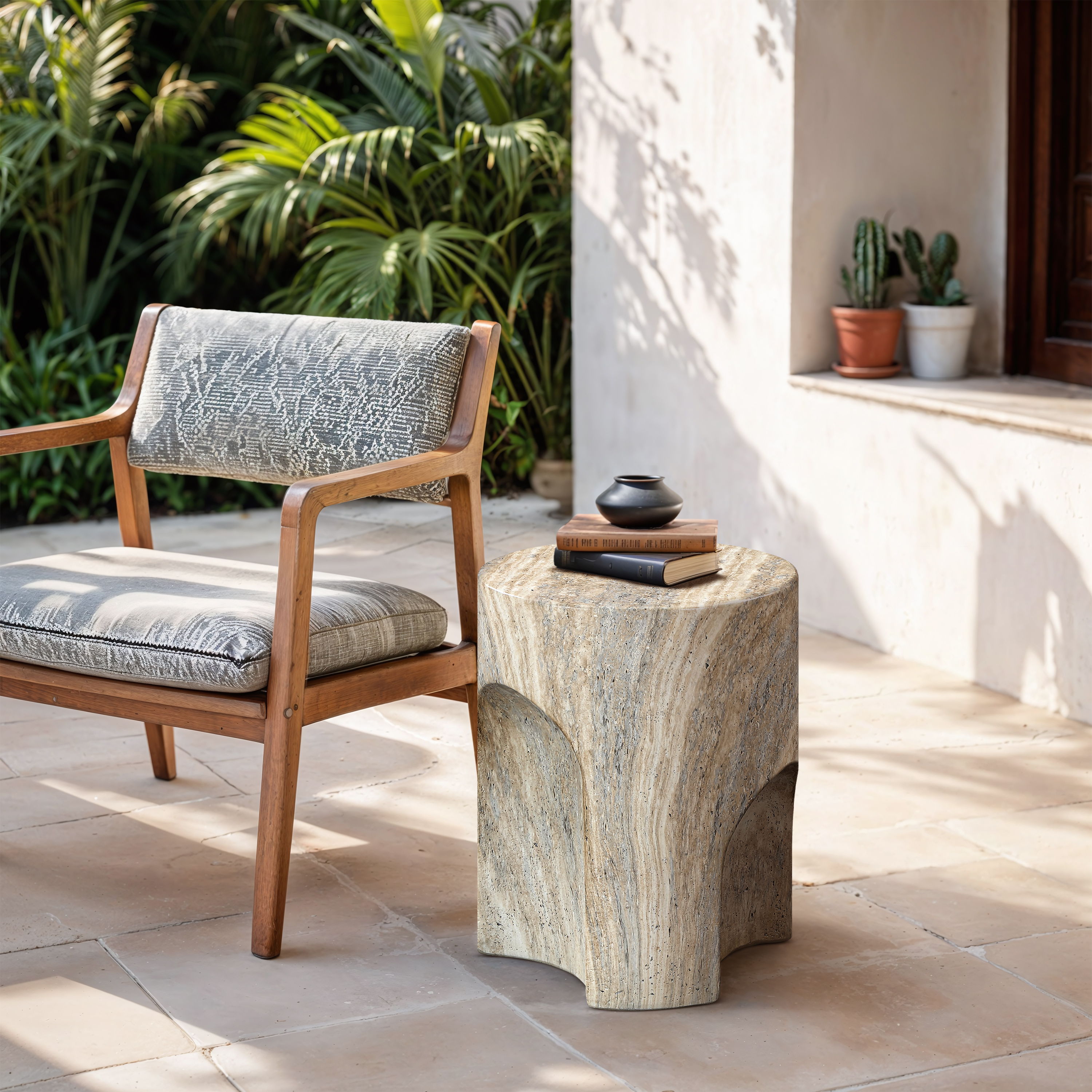 Olira - Concrete And Fiberglass Indoor / Outdoor End Table - Natural