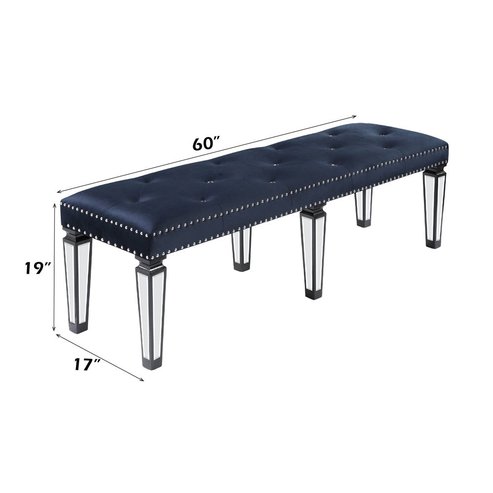 Varian II - Bench - Mirrored, Dark Navy Velvet & Black & Sliver, black, view 3