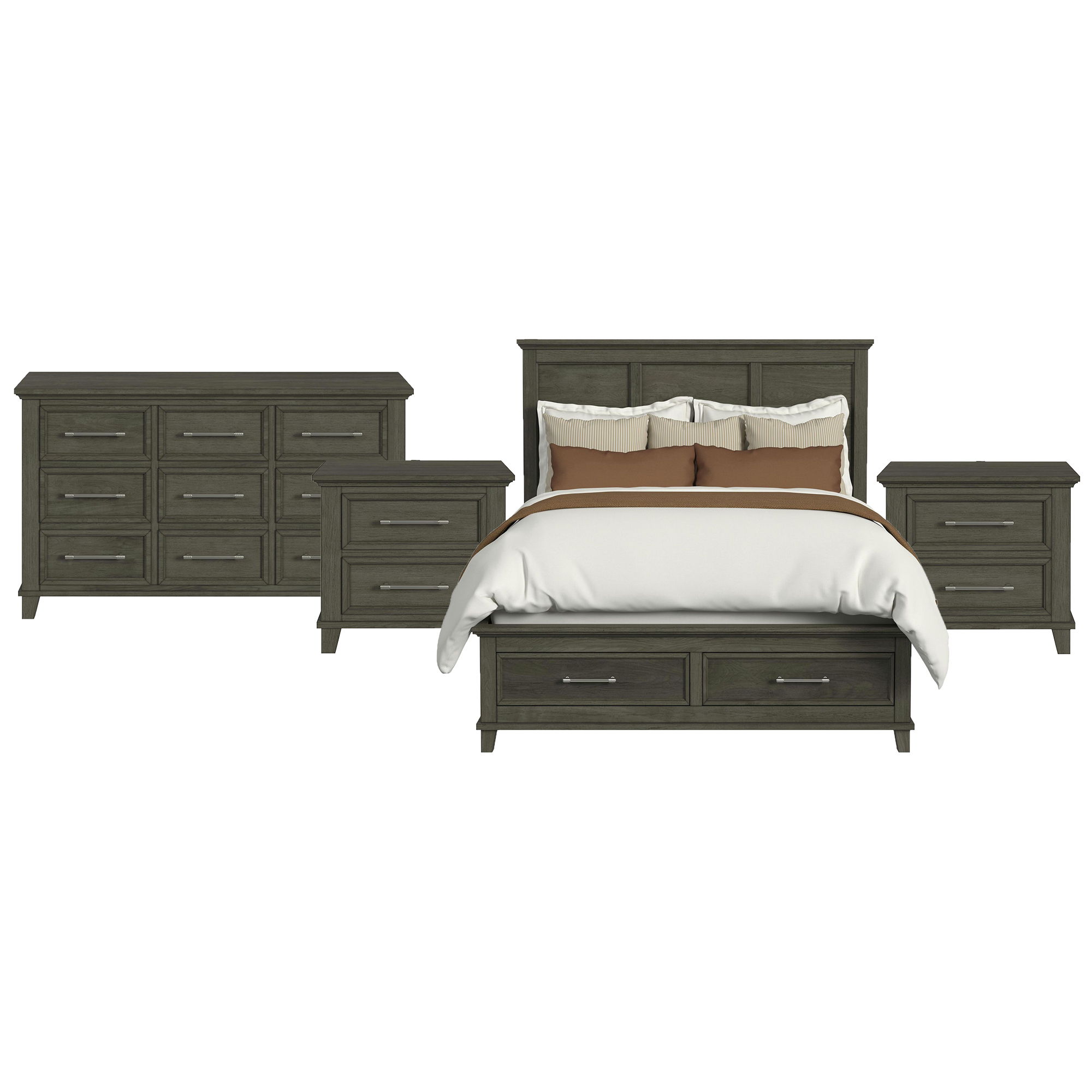 Queen · 4 Pc · Bedroom Set With 2 Nightstands & Dresser