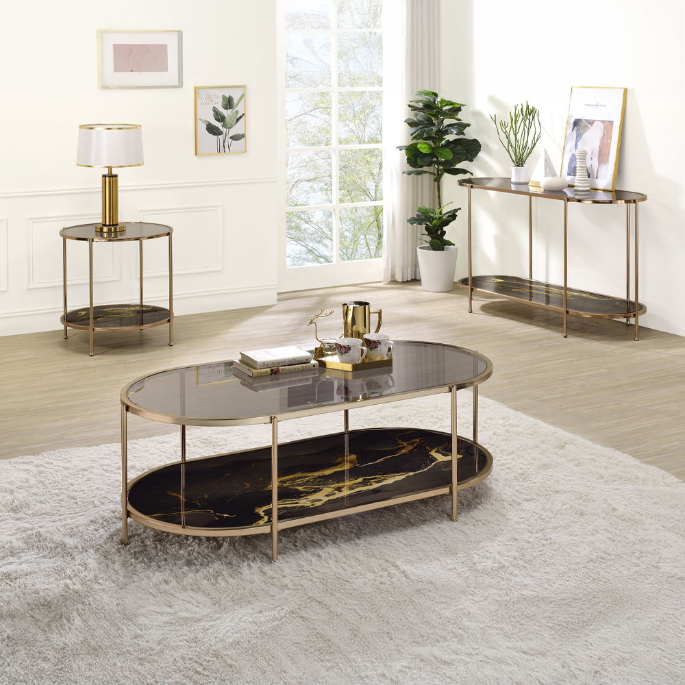 Fiorella - Coffee Table - Black Marble Print & Champagne, black, view 4