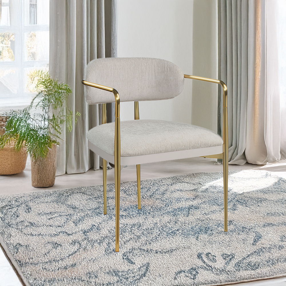 Zayn - Arm Chair (Set of 2) - Beige Chenille & Gold, beige