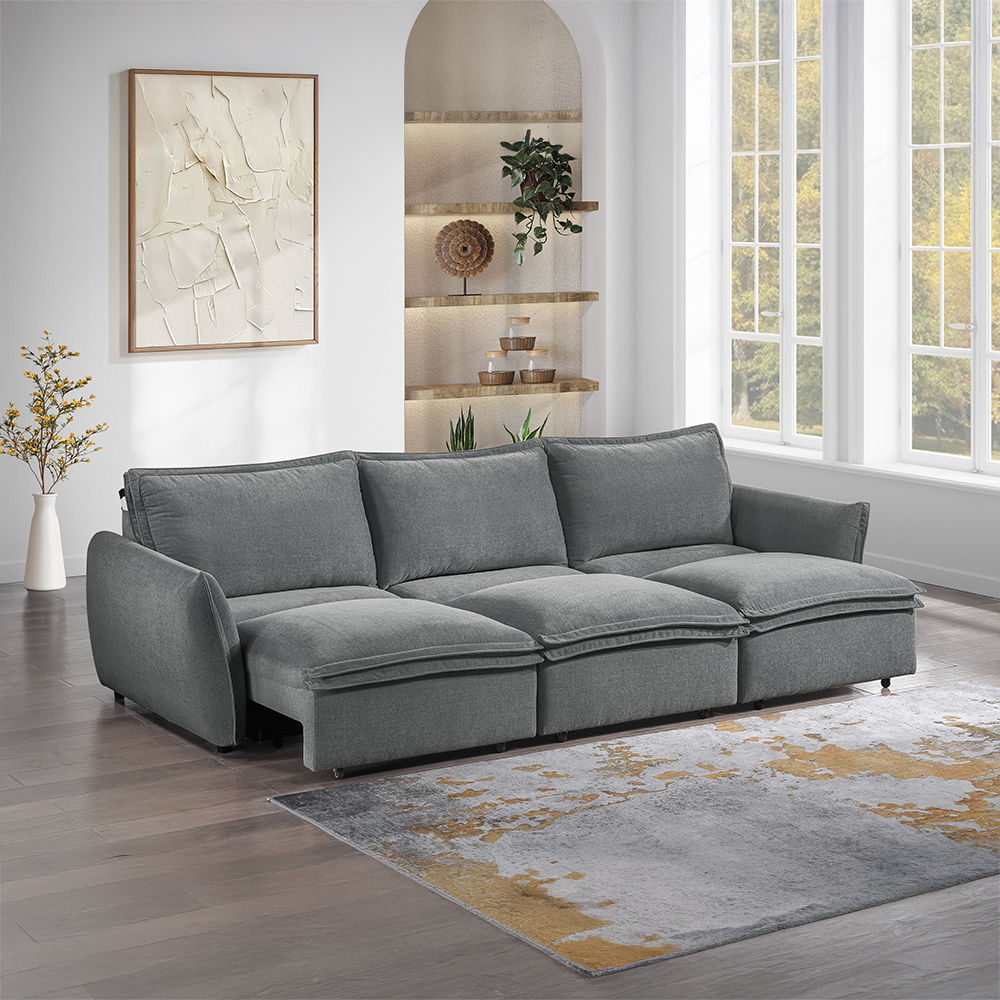 Eaden - Power Sofa With Sleeper - Gray Chenille, dark gray