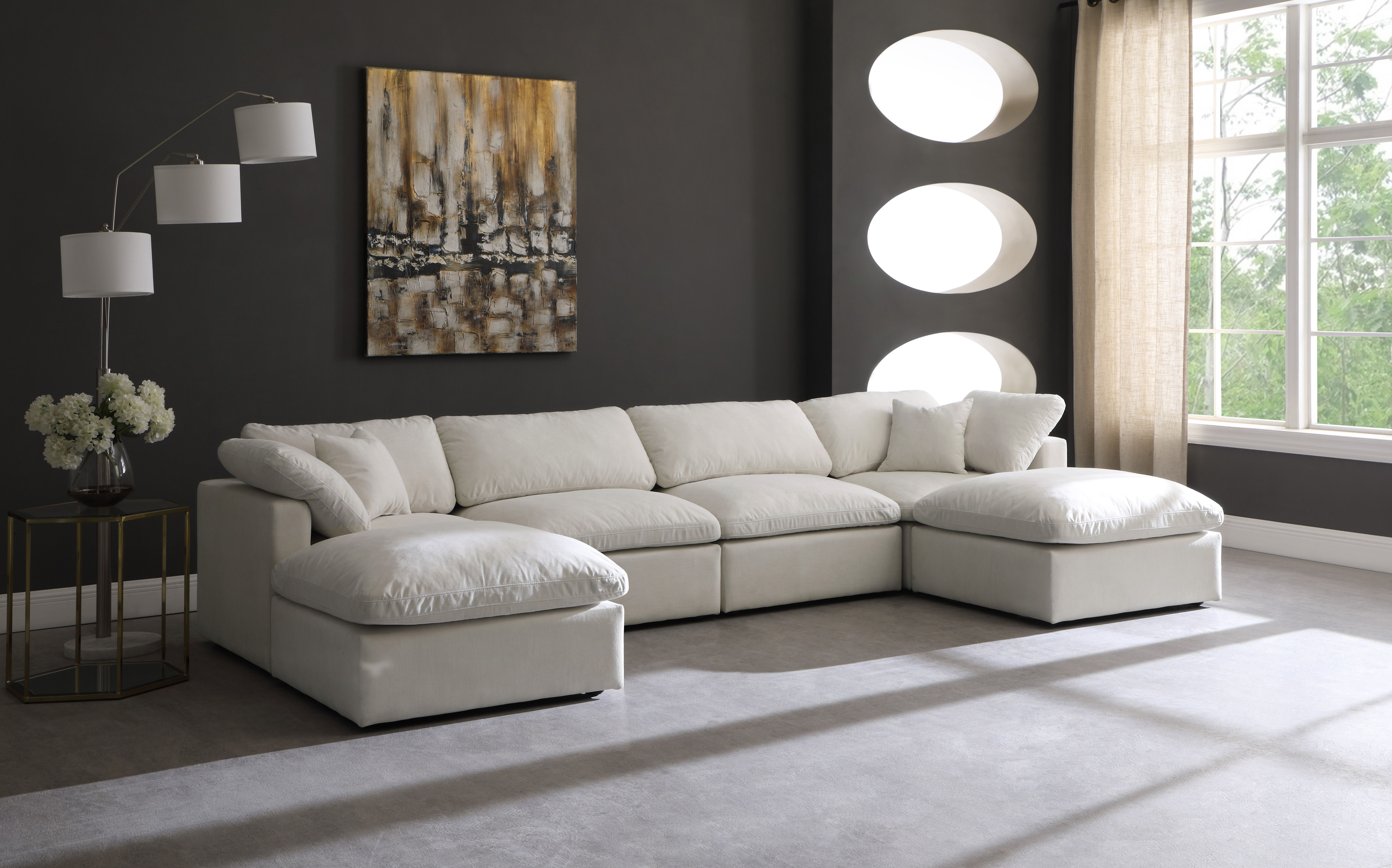 Plush - 6 Piece Modular Double Chaise Sectional - Cream
